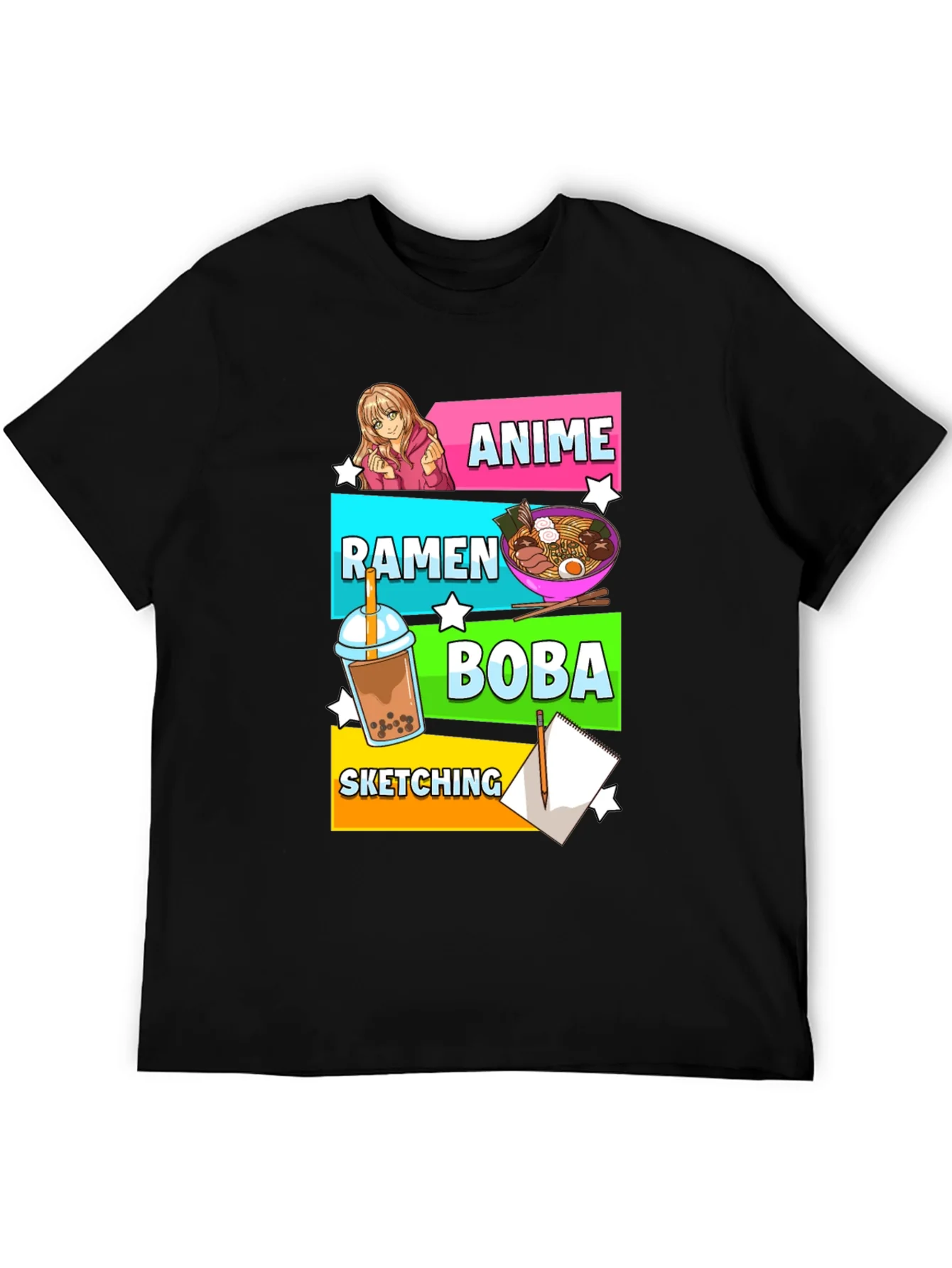 Anime Ramen Boba Sketching T-Shirt
