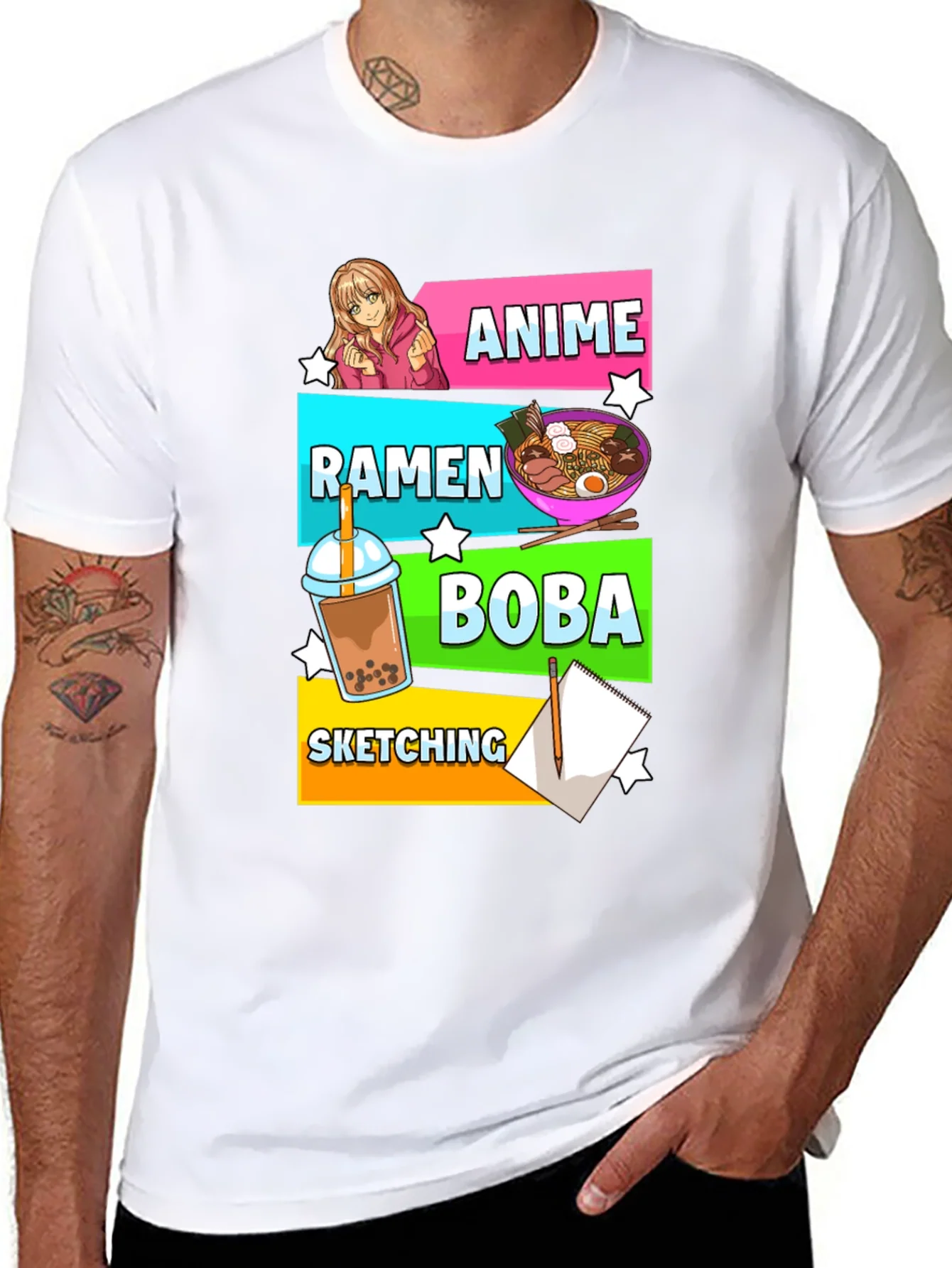 Anime Ramen Boba Sketching T-Shirt
