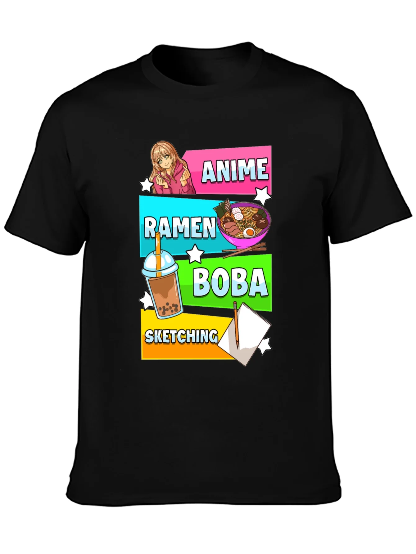 Anime Ramen Boba Sketching T-Shirt