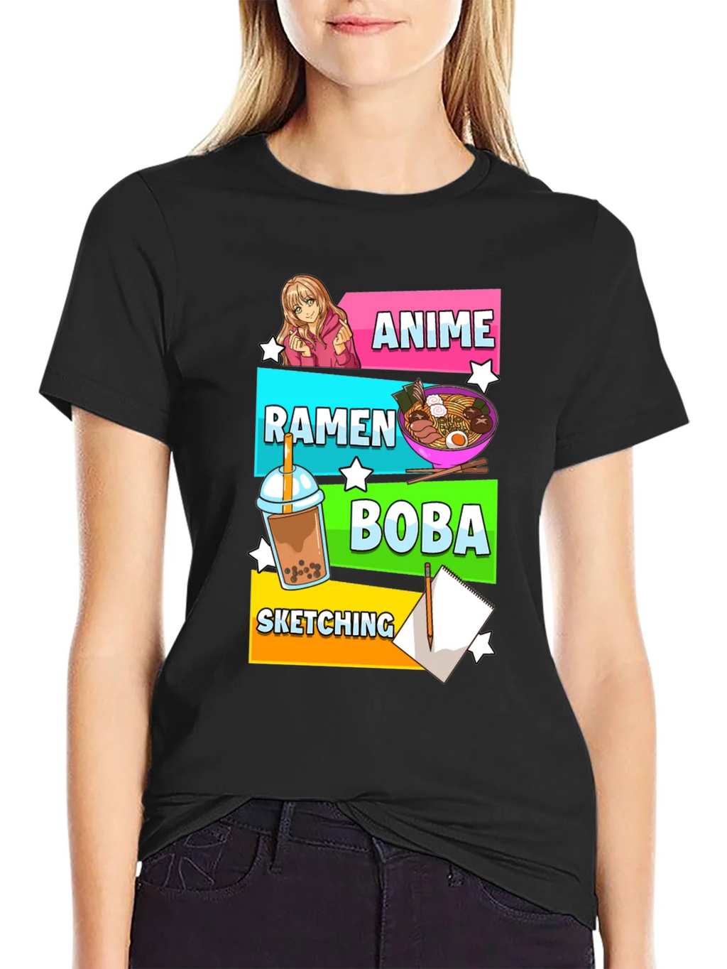 Anime Ramen Boba Sketching T-Shirt