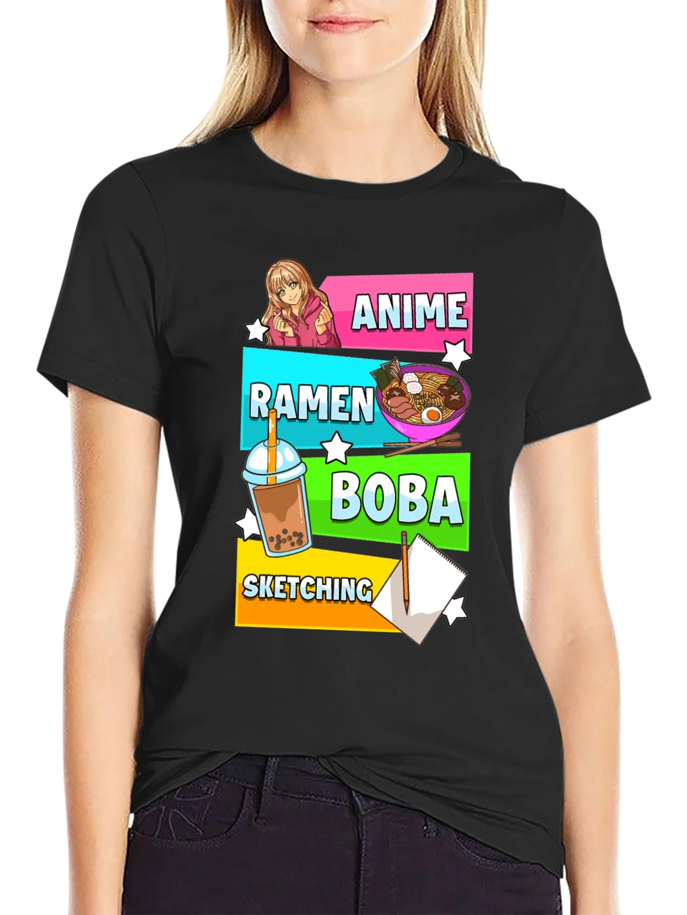 Anime Ramen Boba Sketching T-Shirt