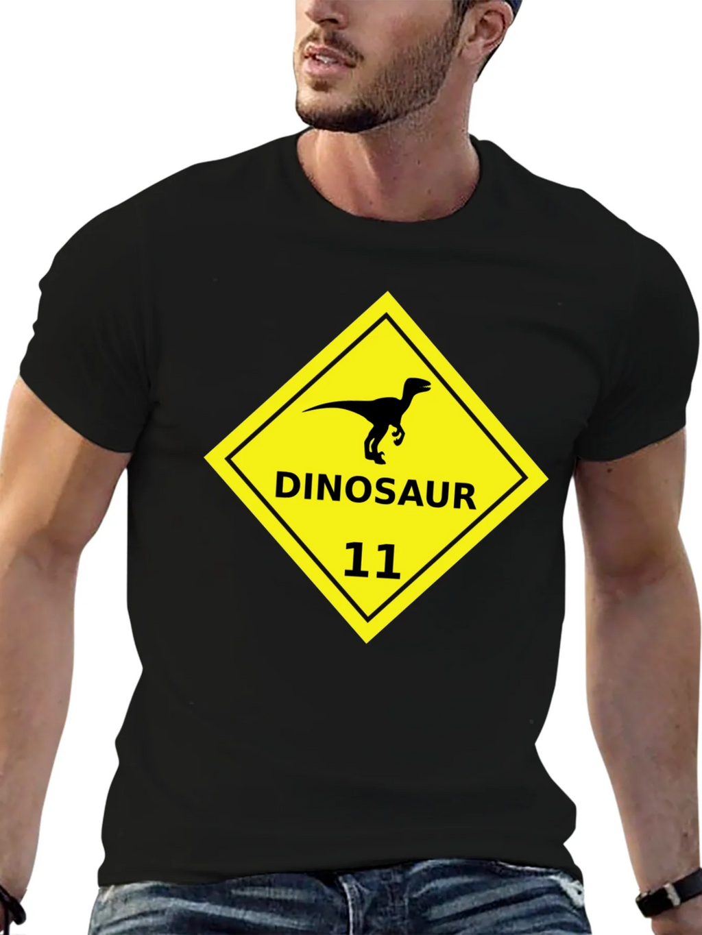 Dinosaur 11 Graphic Tee - Black Cotton T-Shirt