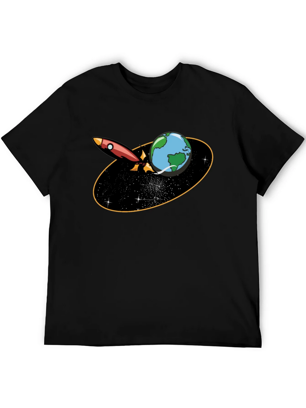 Rocket Around Earth Graphic T-Shirt - Black