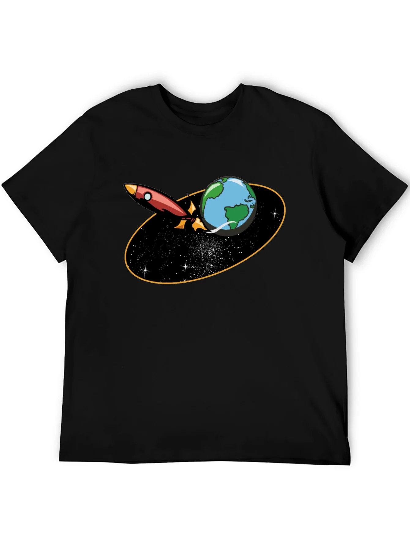 Rocket Around Earth Graphic T-Shirt - Black
