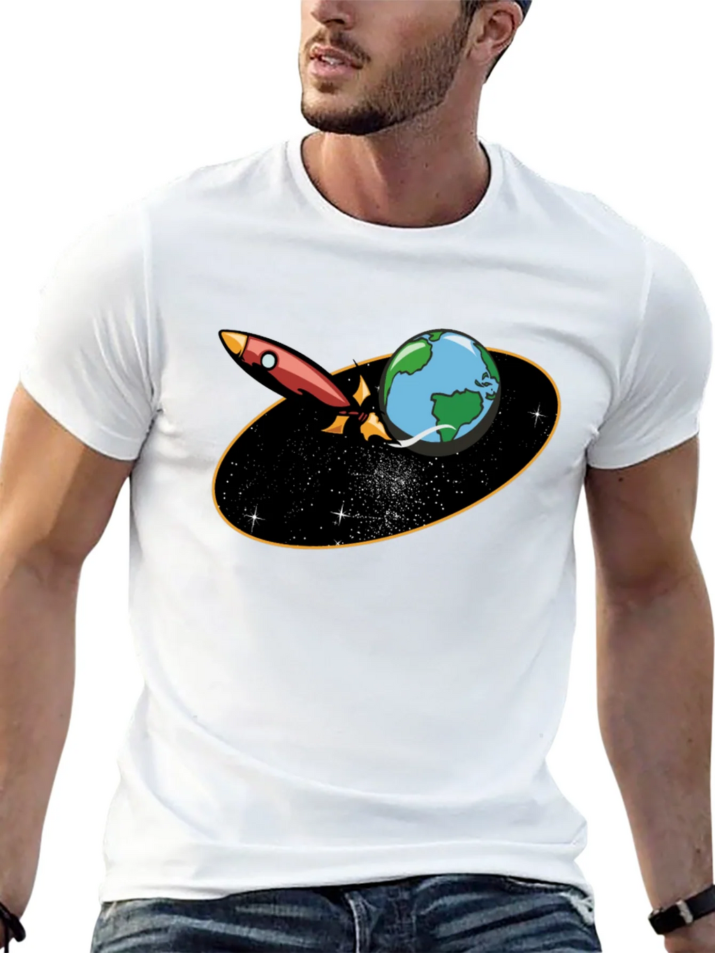 Rocket Around Earth Graphic T-Shirt - Black