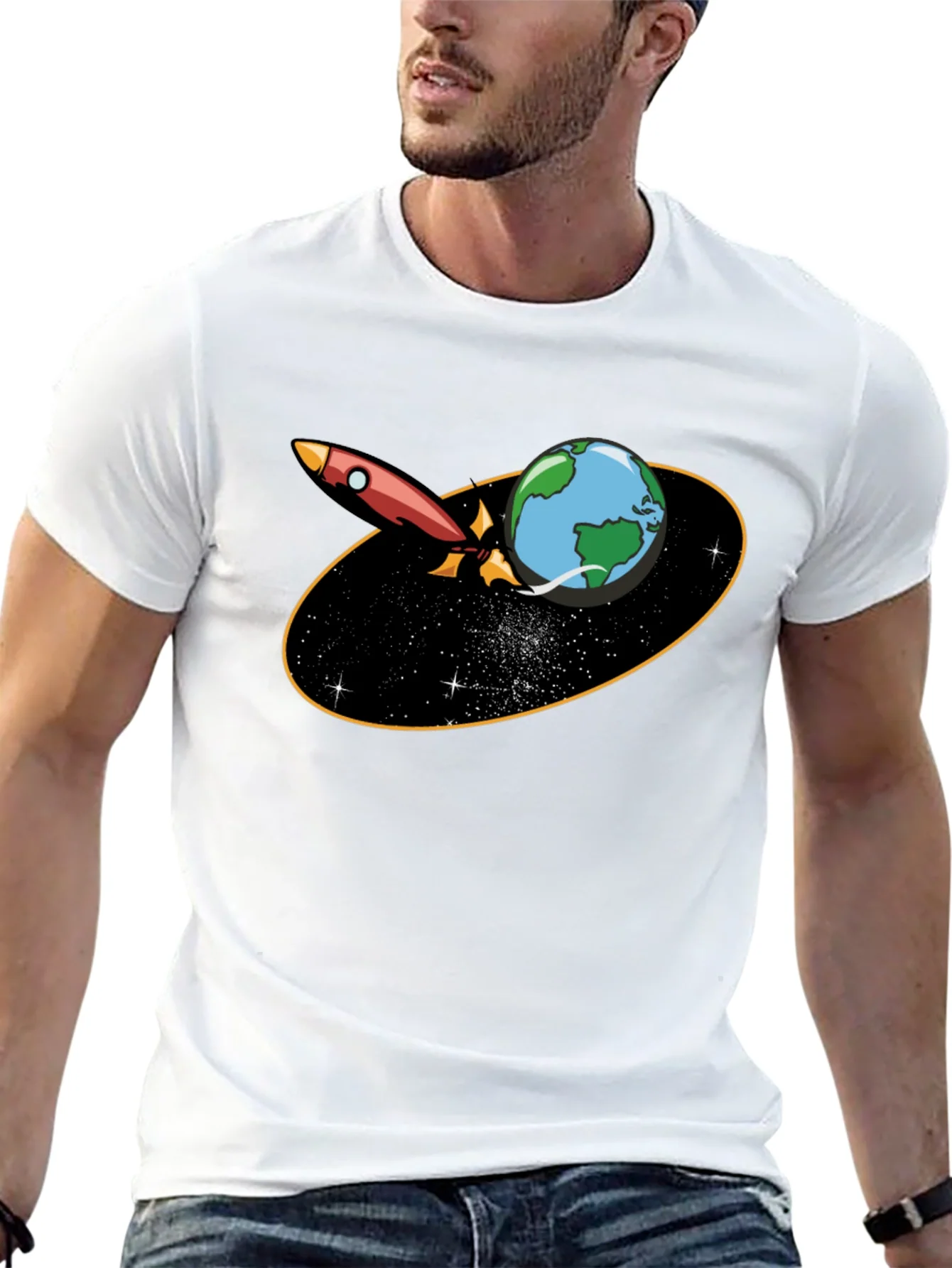 Rocket Around Earth Graphic T-Shirt - Black