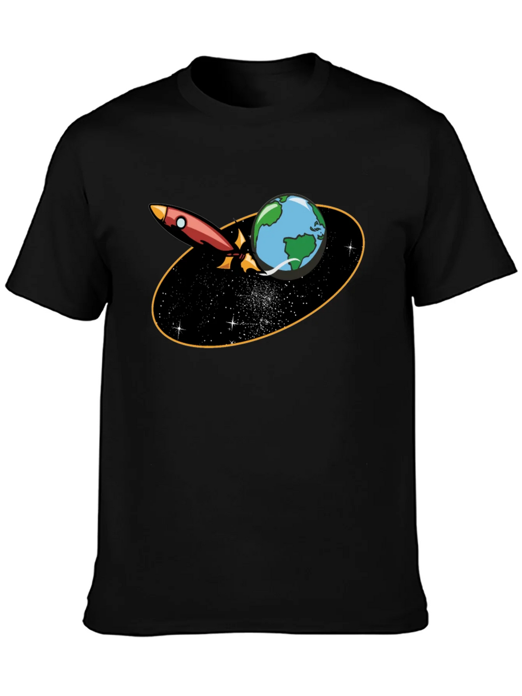 Rocket Around Earth Graphic T-Shirt - Black