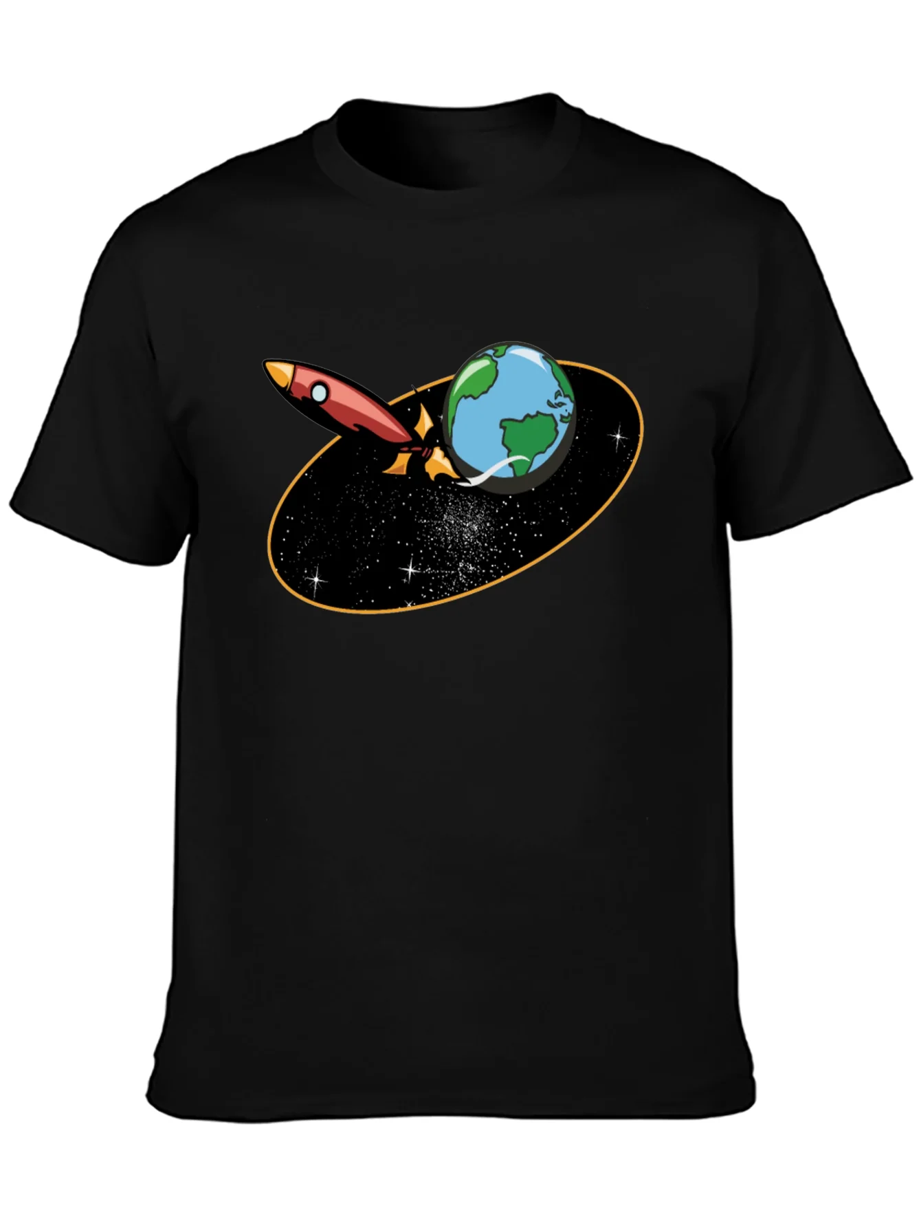 Rocket Around Earth Graphic T-Shirt - Black