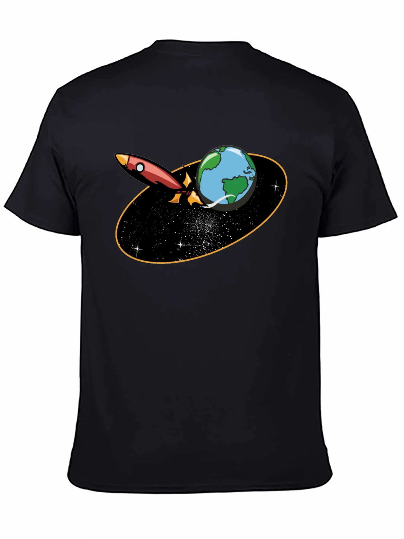 Rocket Around Earth Graphic T-Shirt - Black