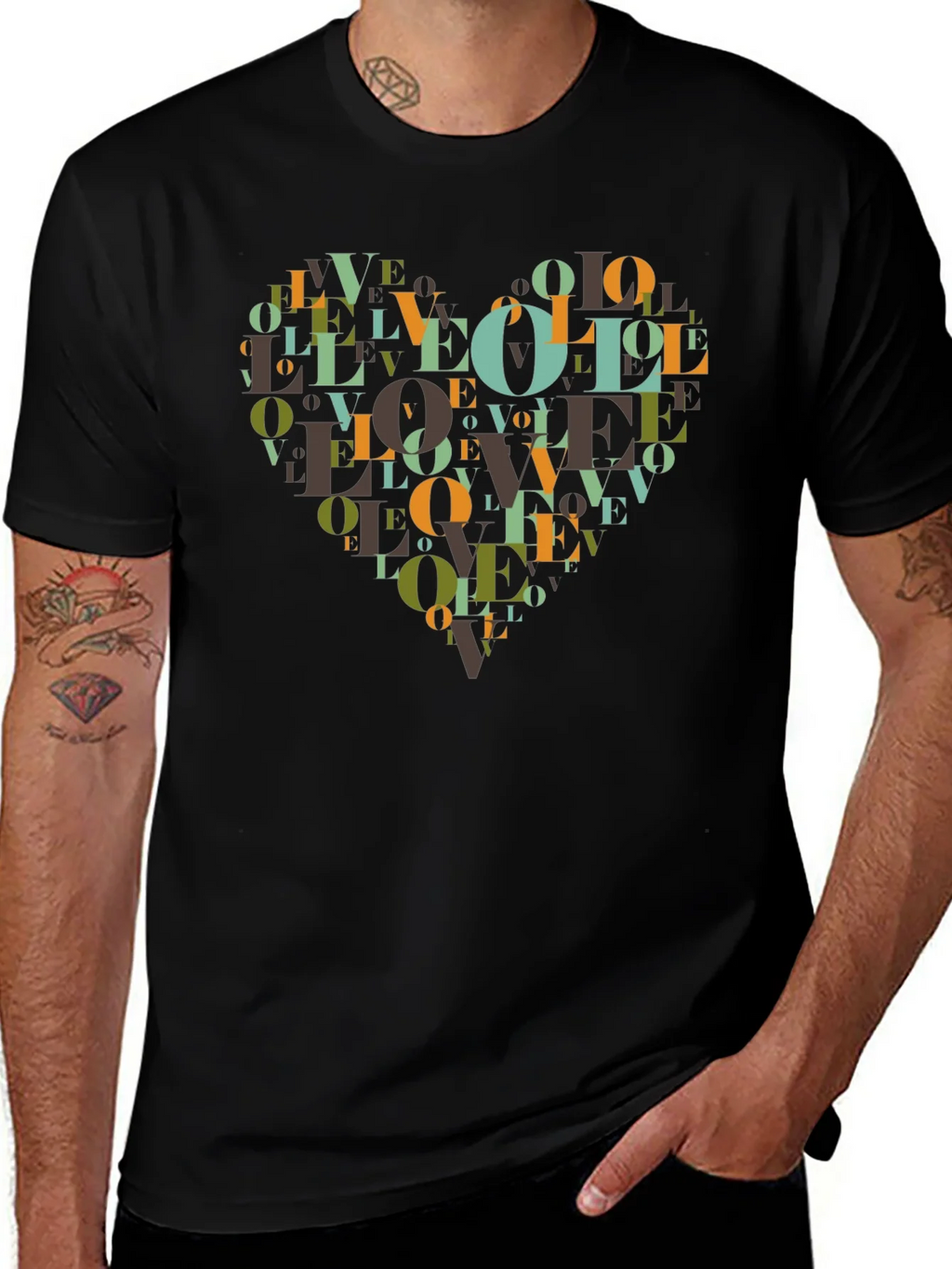 Love Heart Graphic Black T-Shirt
