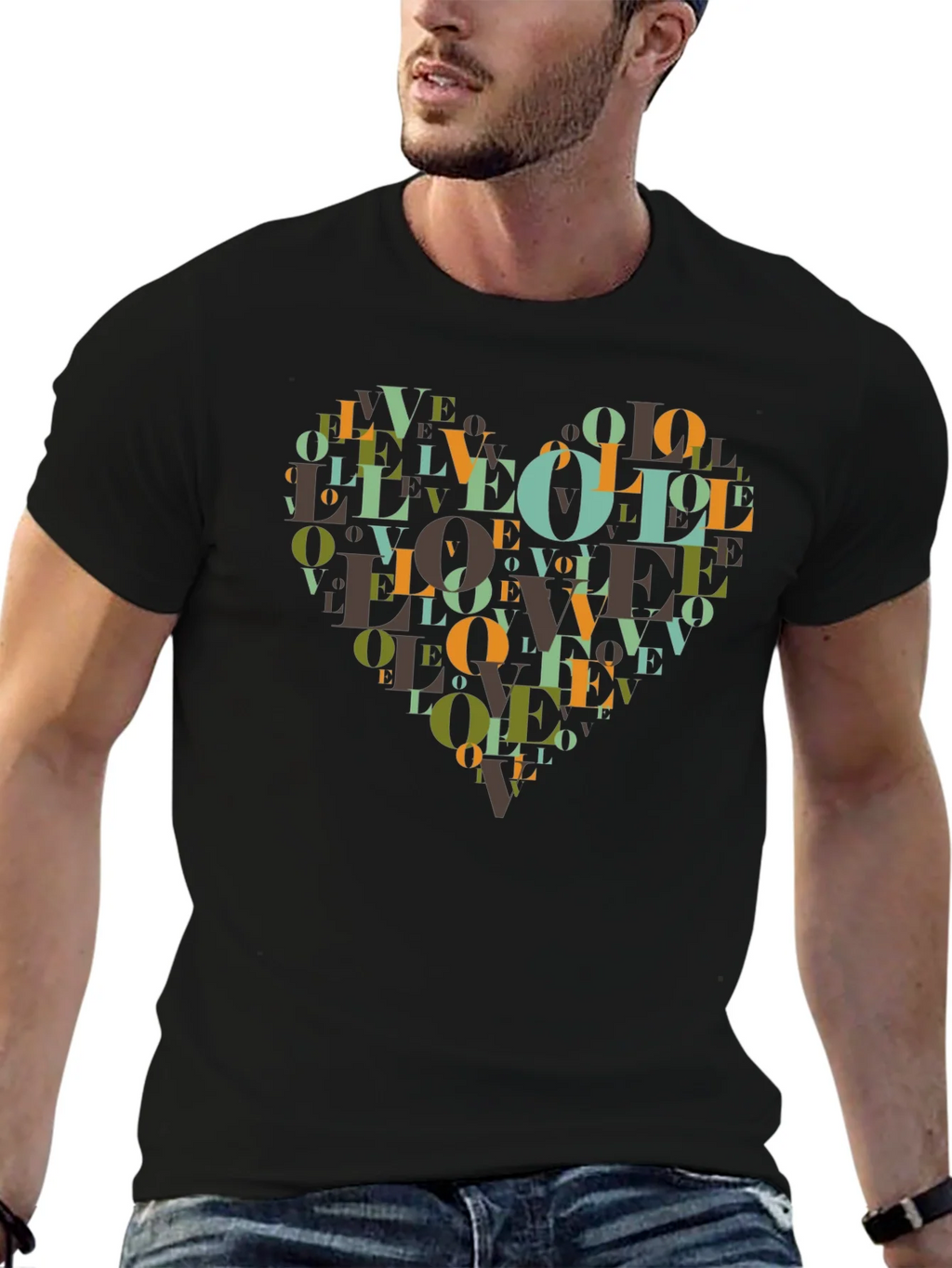 Love Heart Graphic Black T-Shirt