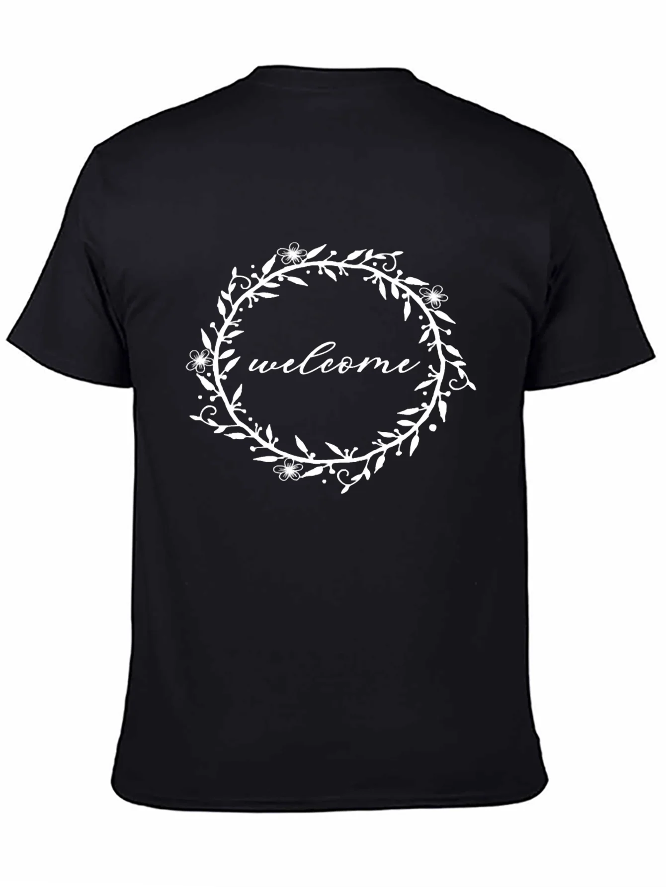 Welcome Wreath Graphic Tee - Stylish Black Cotton T-Shirt