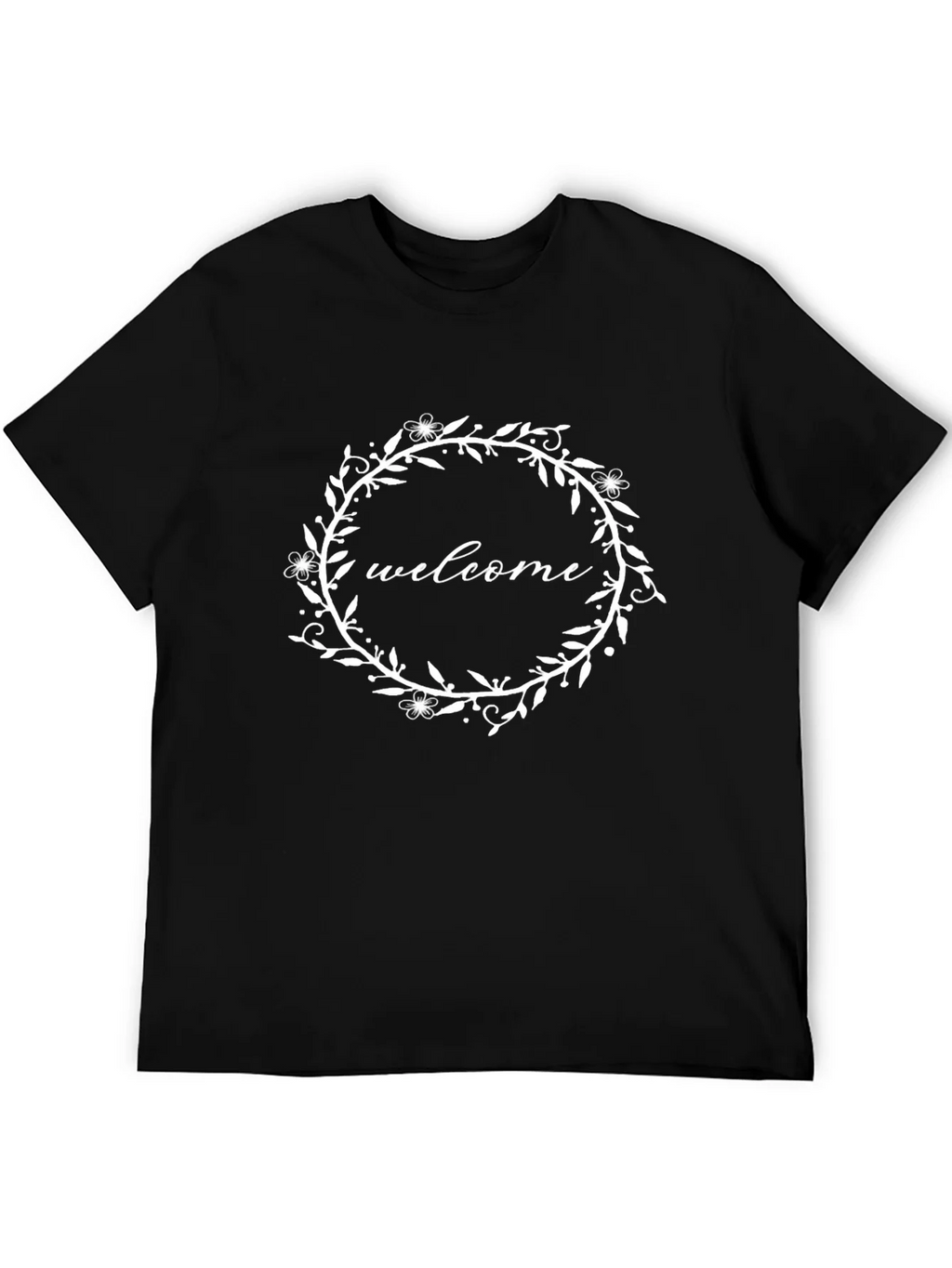 Welcome Wreath Graphic Tee - Stylish Black Cotton T-Shirt