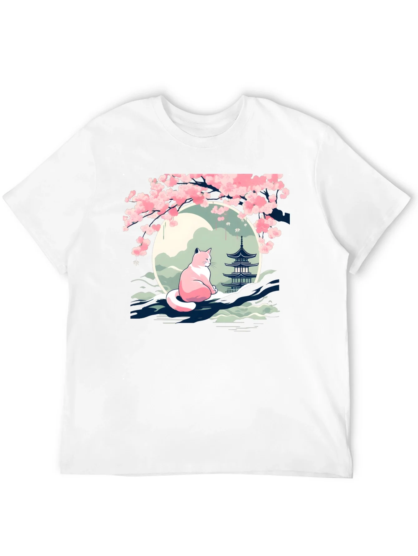 Cherry Blossom Cat T-Shirt - Zen Style