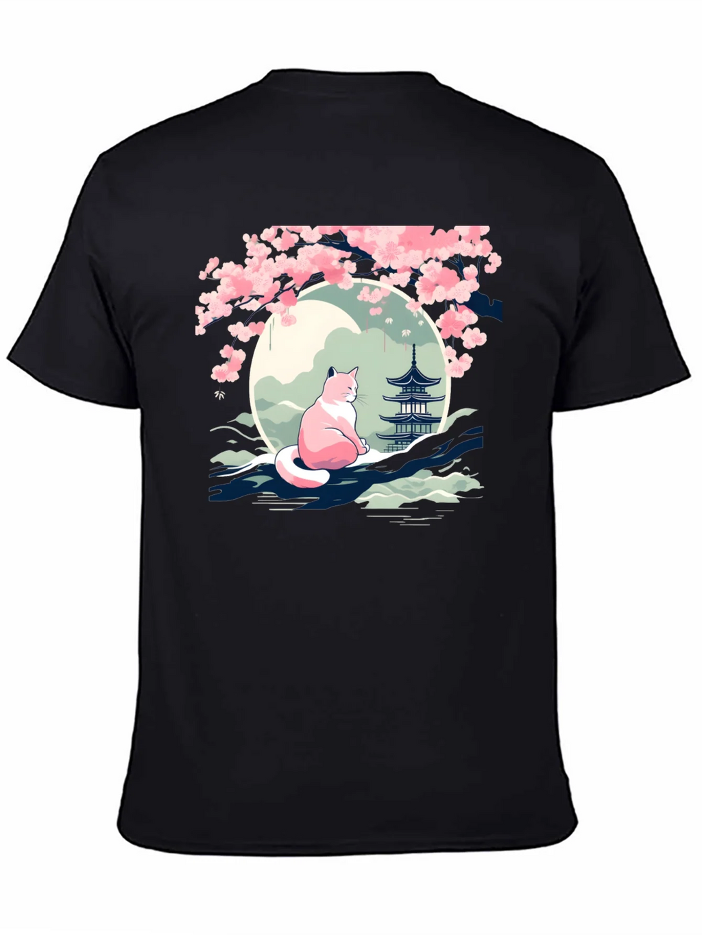 Cherry Blossom Cat T-Shirt - Zen Style
