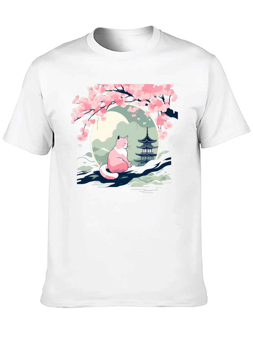 Cherry Blossom Cat T-Shirt - Zen Style
