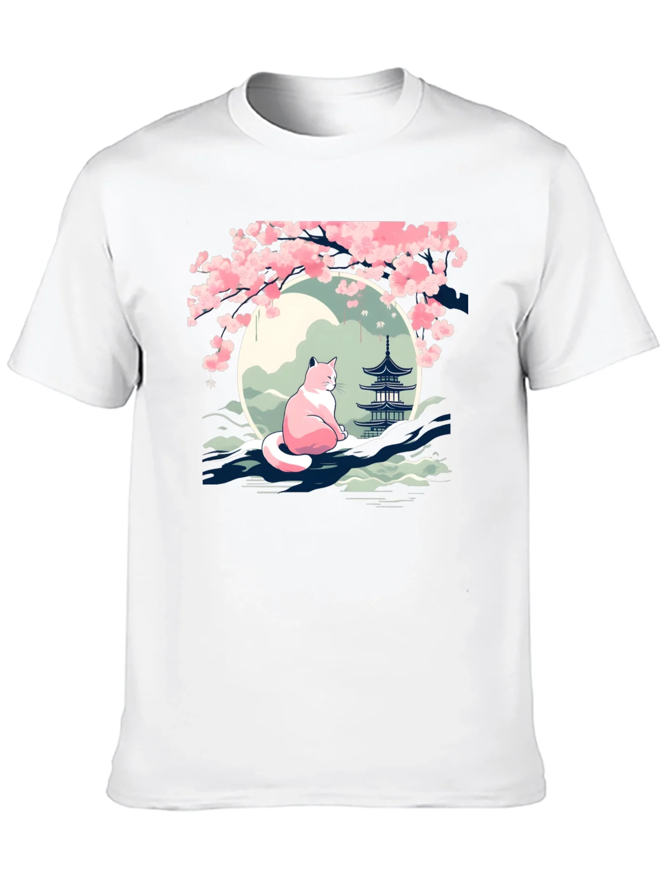 Cherry Blossom Cat T-Shirt - Zen Style