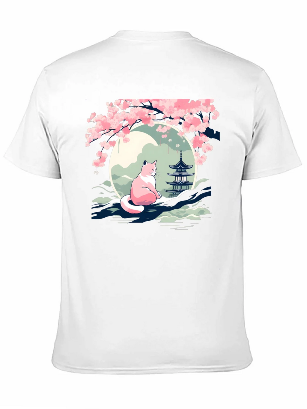 Cherry Blossom Cat T-Shirt - Zen Style