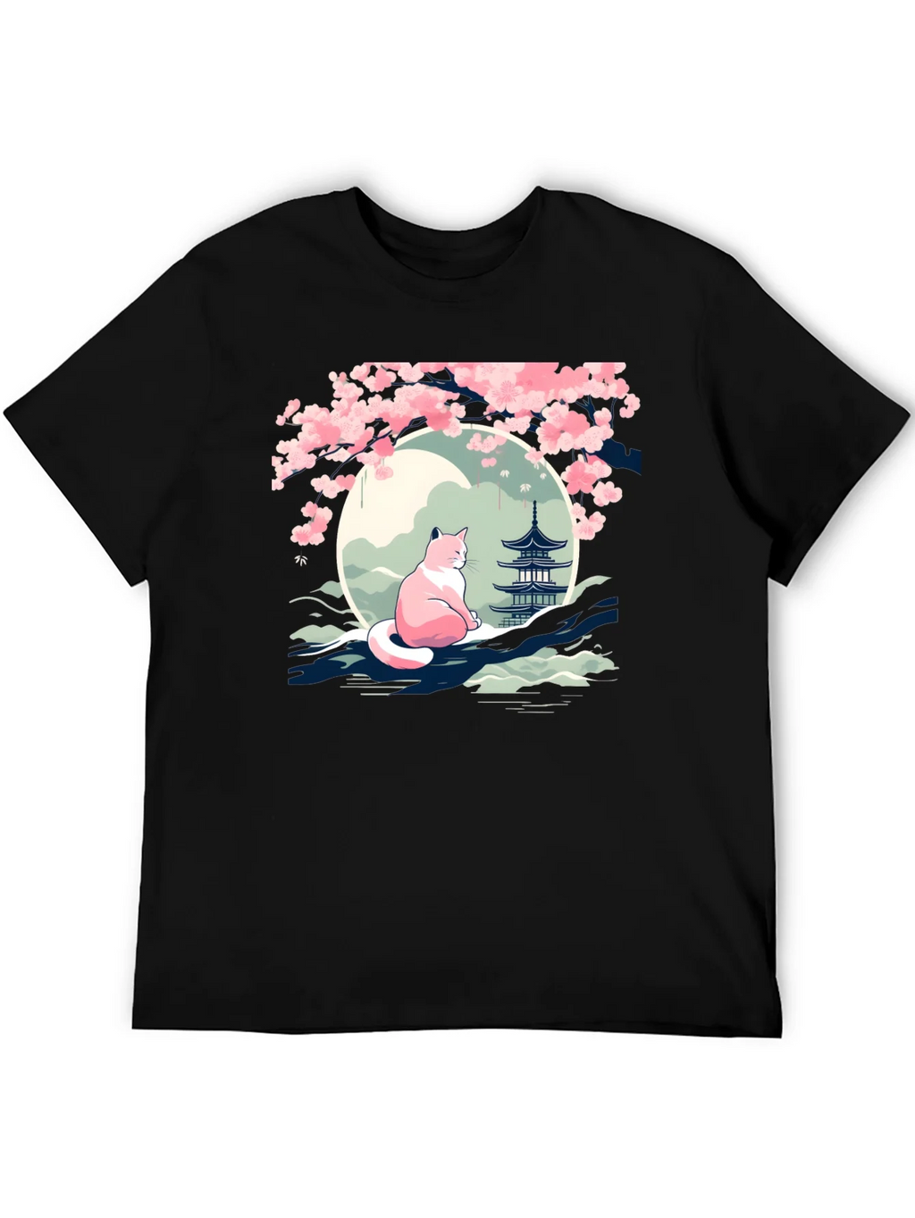 Cherry Blossom Cat T-Shirt - Zen Style