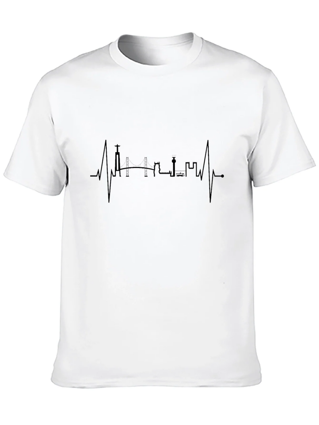 Lisbon Skyline Heartbeat T-Shirt - Black