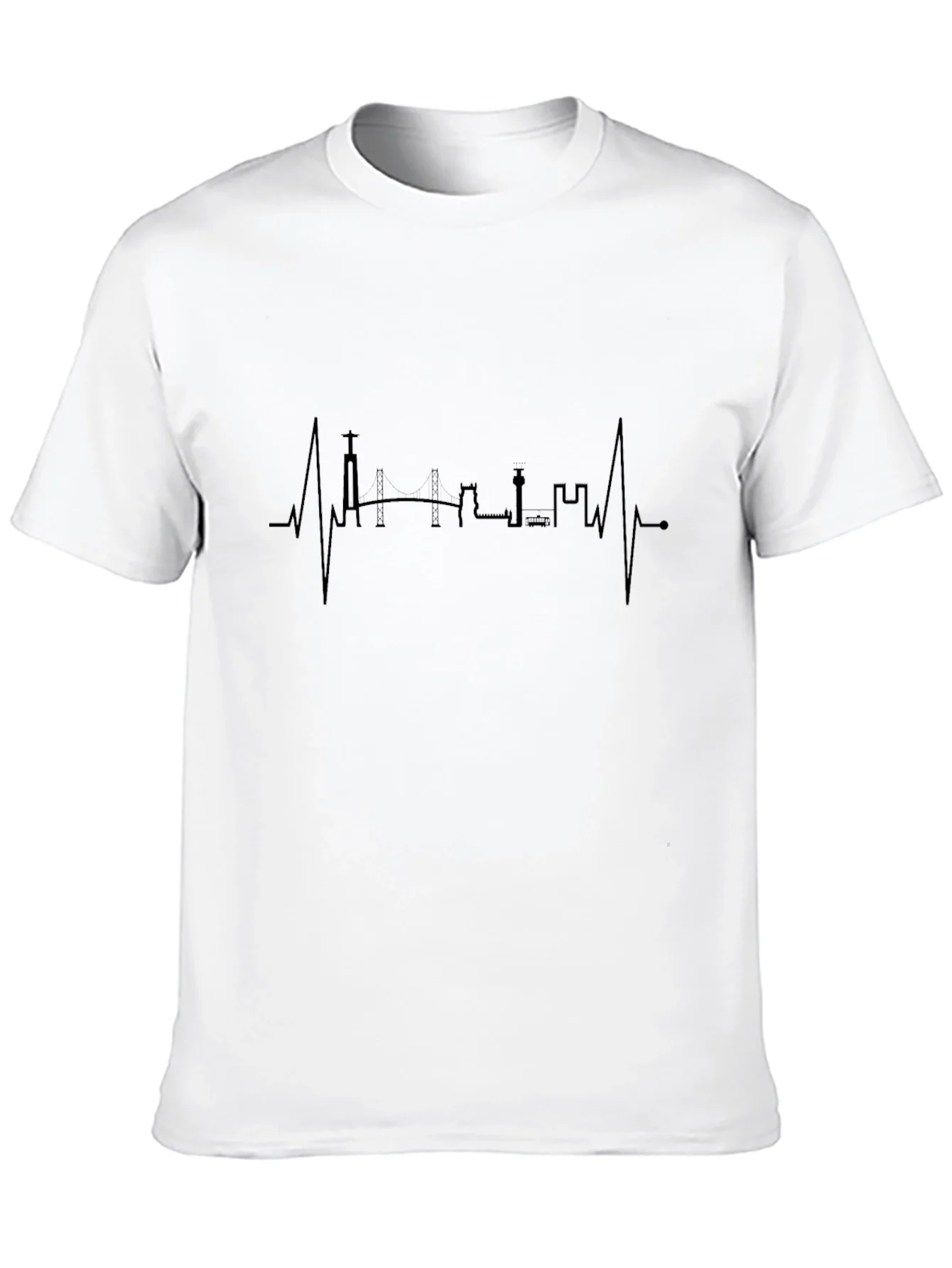 Lisbon Skyline Heartbeat T-Shirt - Black