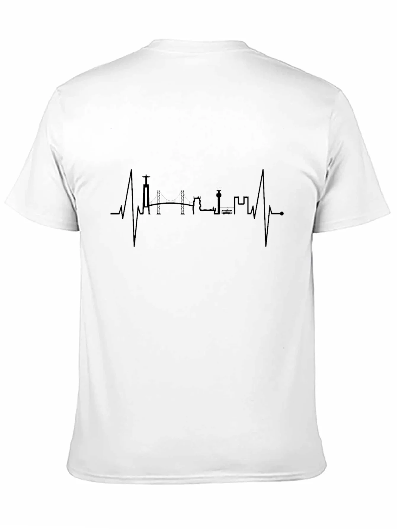 Lisbon Skyline Heartbeat T-Shirt - Black