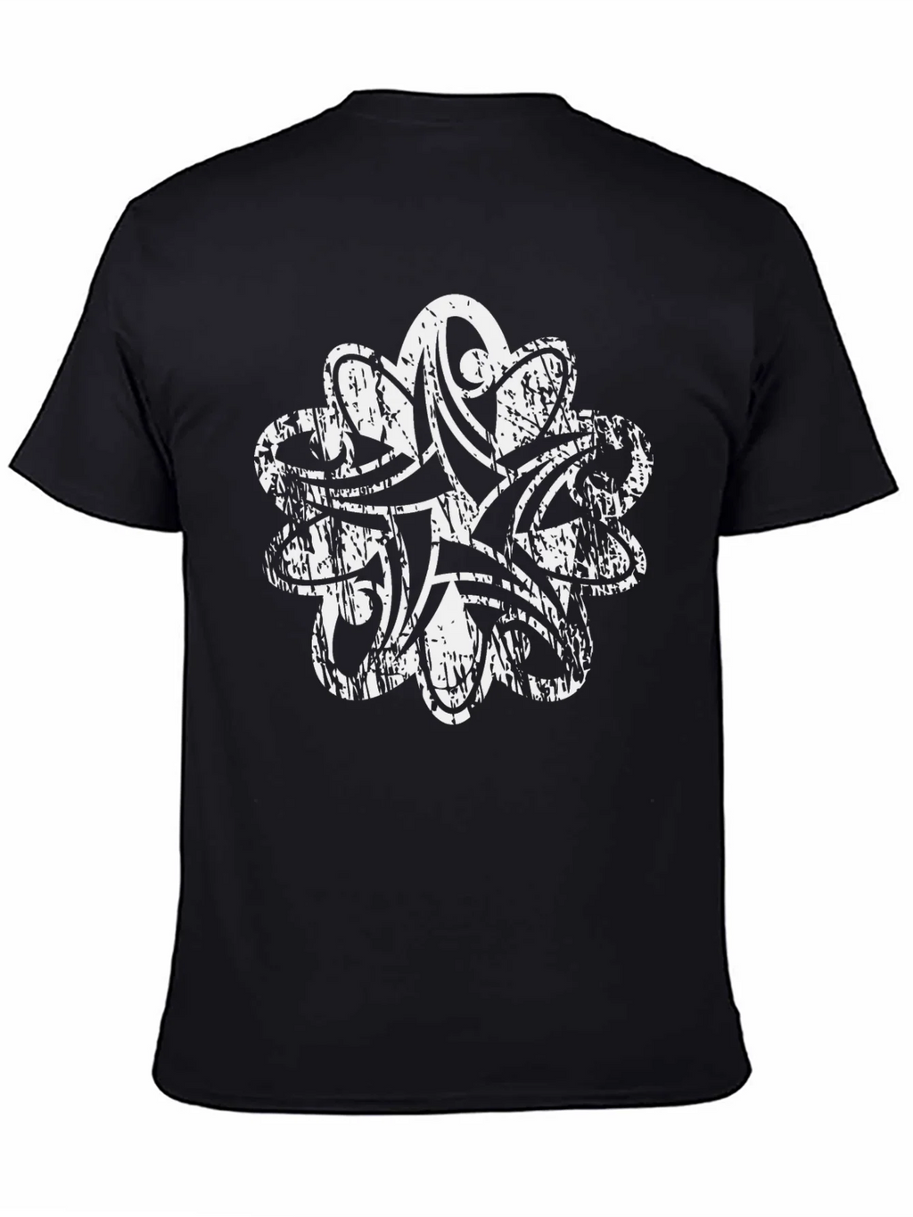 Distressed White Tribal Print Black T-Shirt