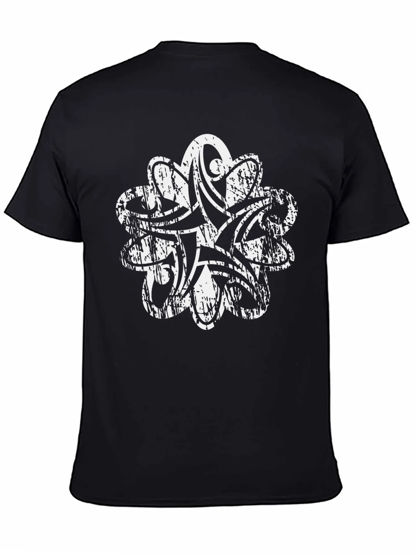 Distressed White Tribal Print Black T-Shirt