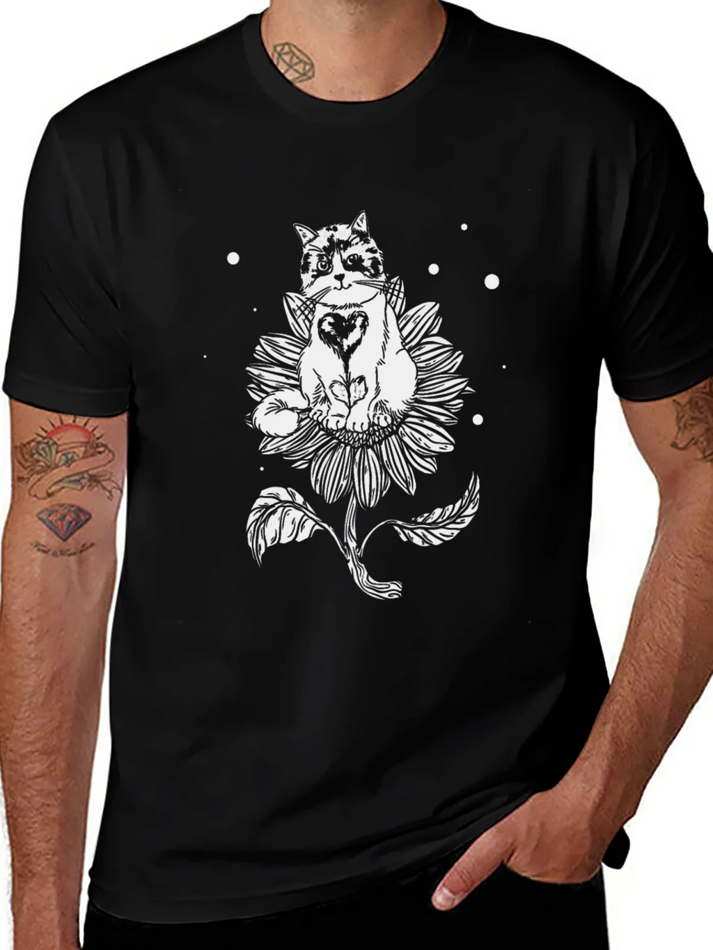 Grumpy Cat Sunflower Graphic Tee - Black Cotton T-Shirt