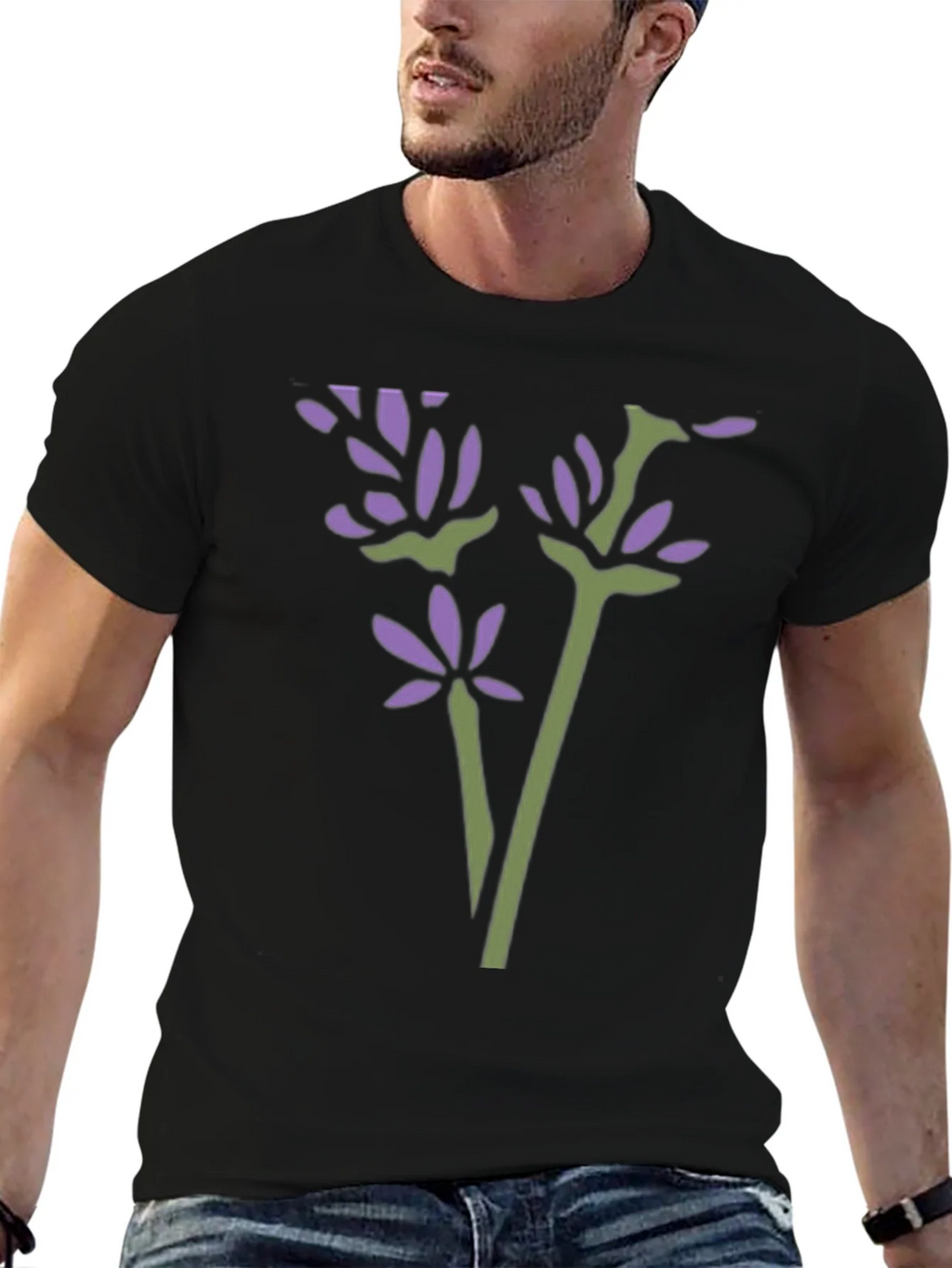 Floral Print Black T-Shirt - Stylish & Casual