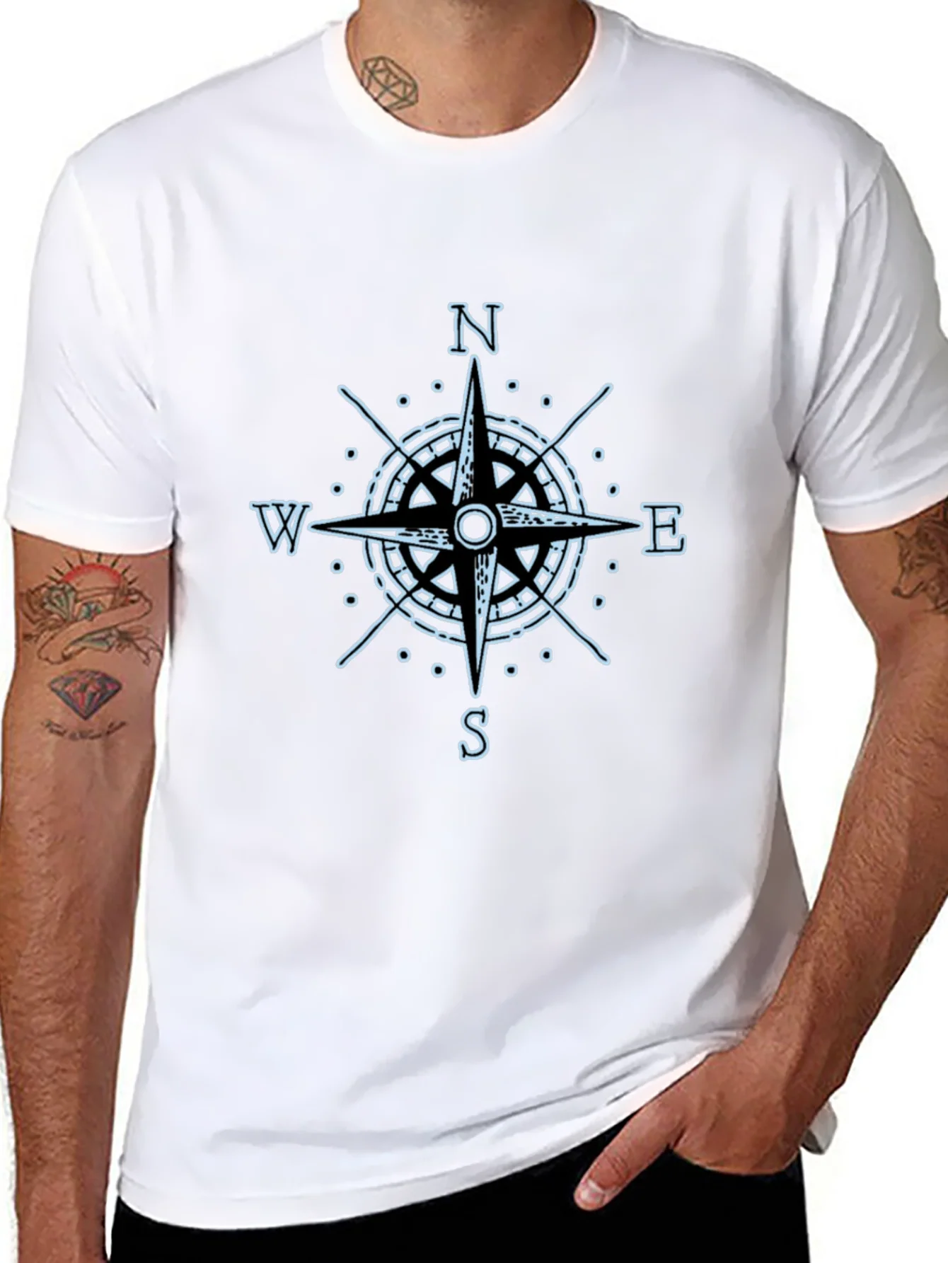 Compass Rose Graphic Tee - Black Cotton