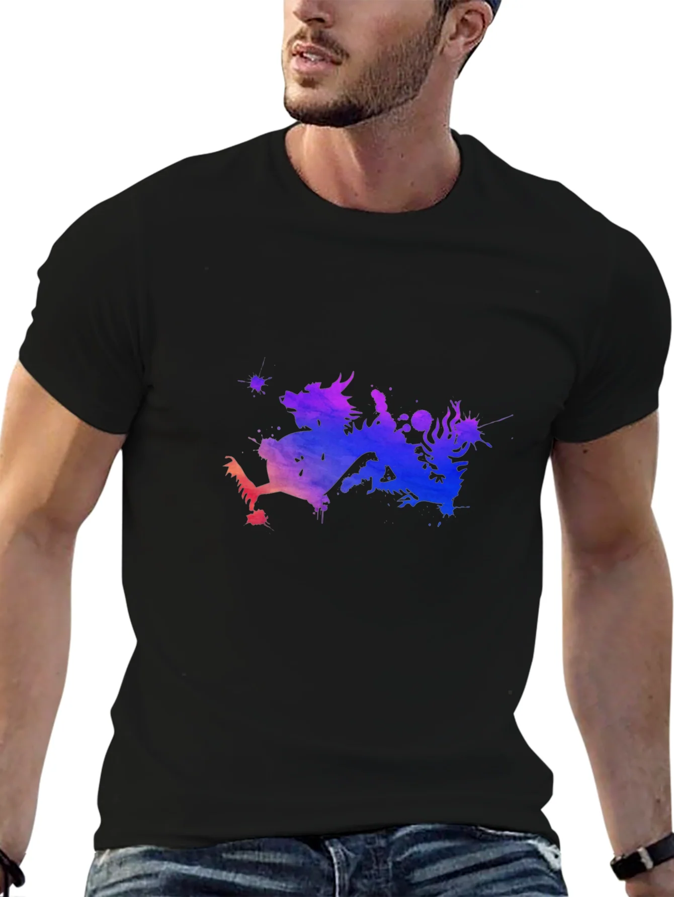 Dragon Watercolor Graphic Tee - Mens Black T-Shirt