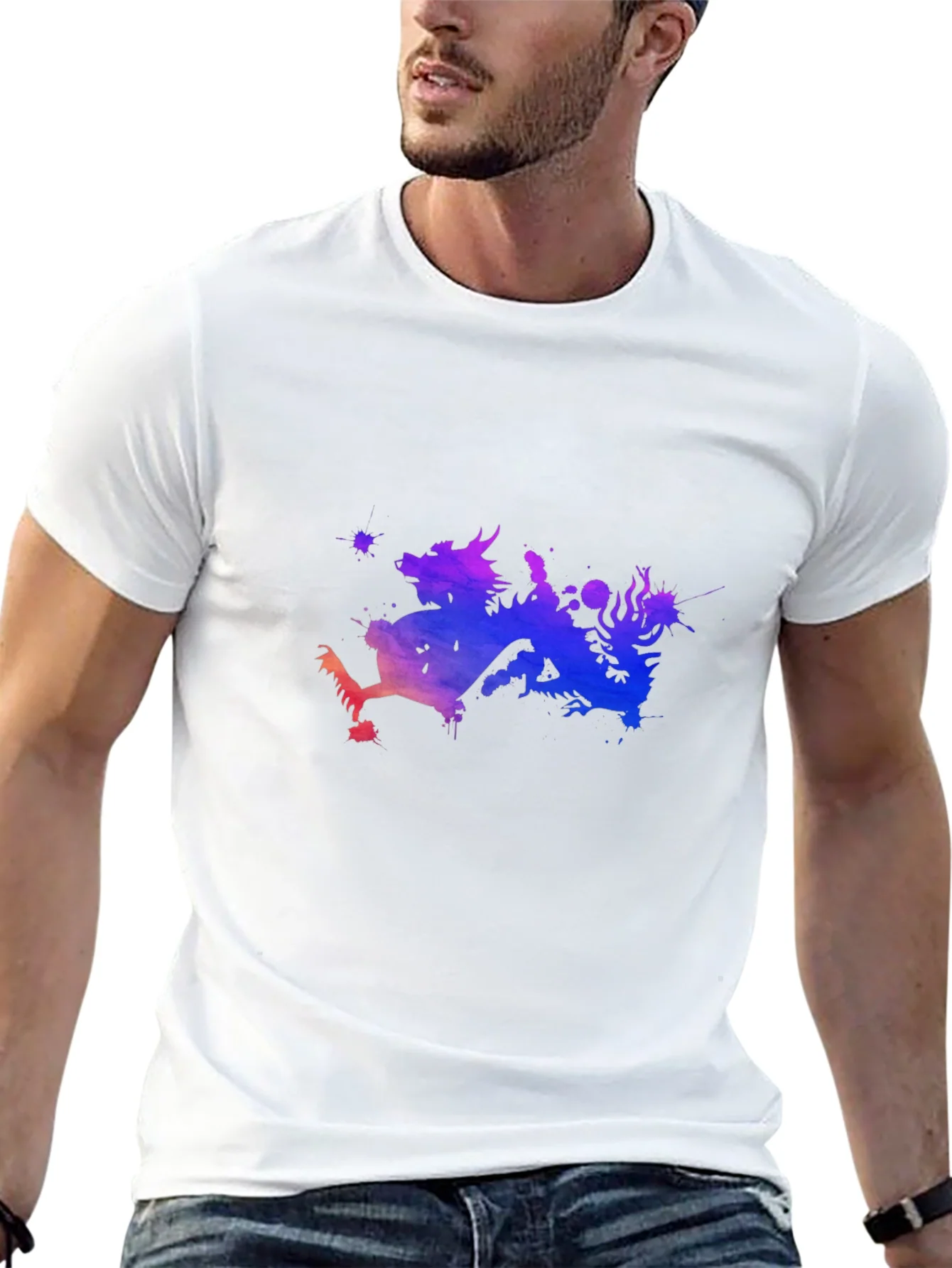 Dragon Watercolor Graphic Tee - Mens Black T-Shirt