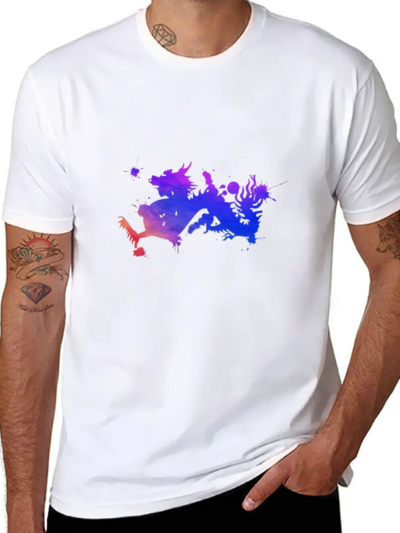Dragon Watercolor Graphic Tee - Mens Black T-Shirt