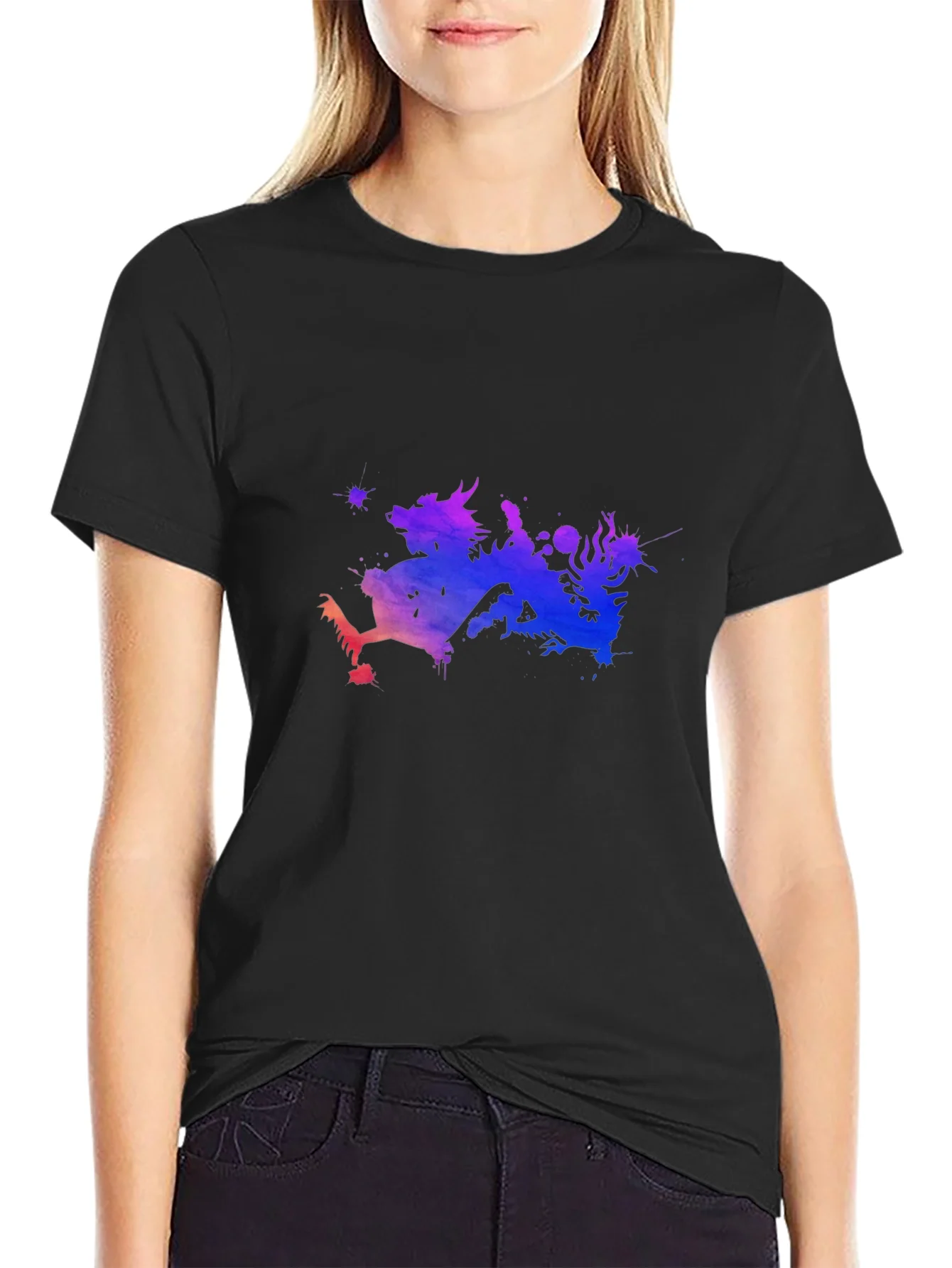 Dragon Watercolor Graphic Tee - Mens Black T-Shirt