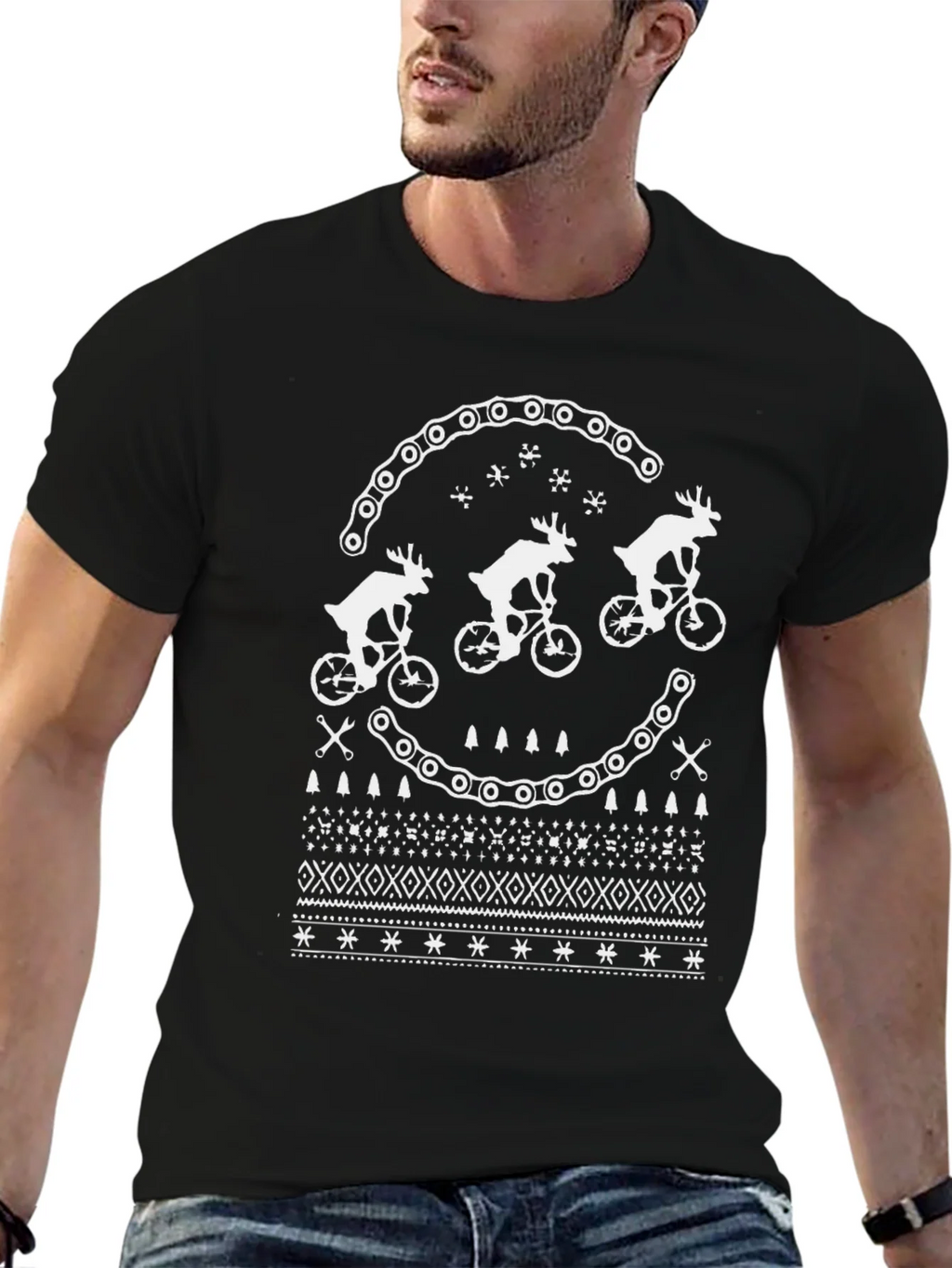 Festive Reindeer Bike Chain Graphic Tee