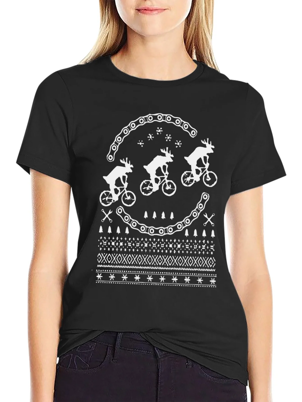 Festive Reindeer Bike Chain Graphic Tee