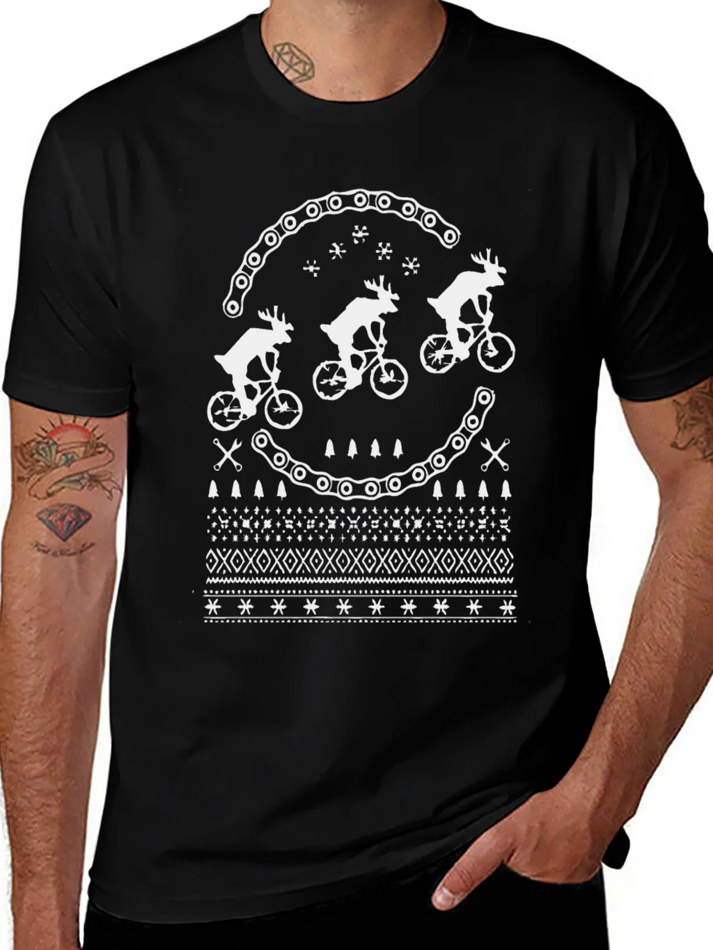 Festive Reindeer Bike Chain Graphic Tee