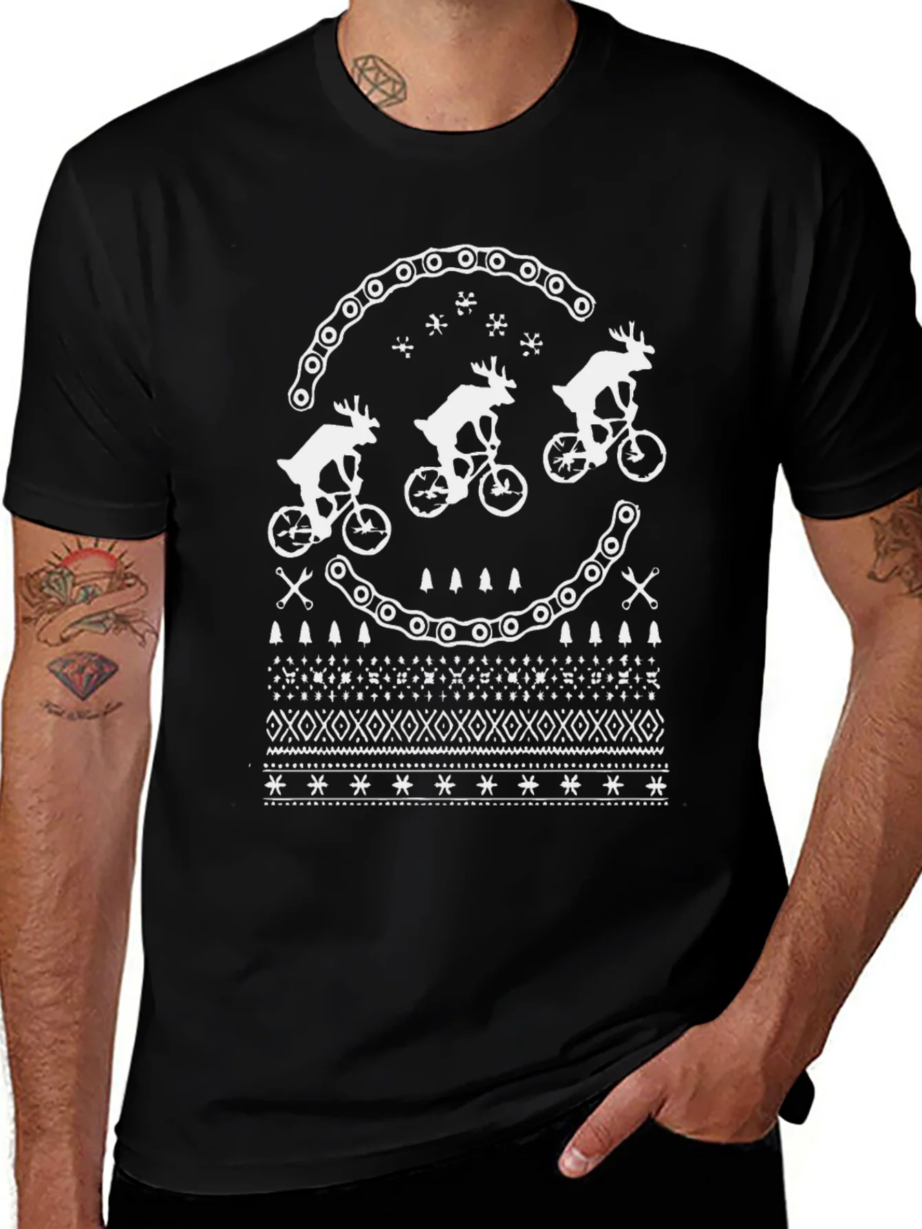 Festive Reindeer Bike Chain Graphic Tee