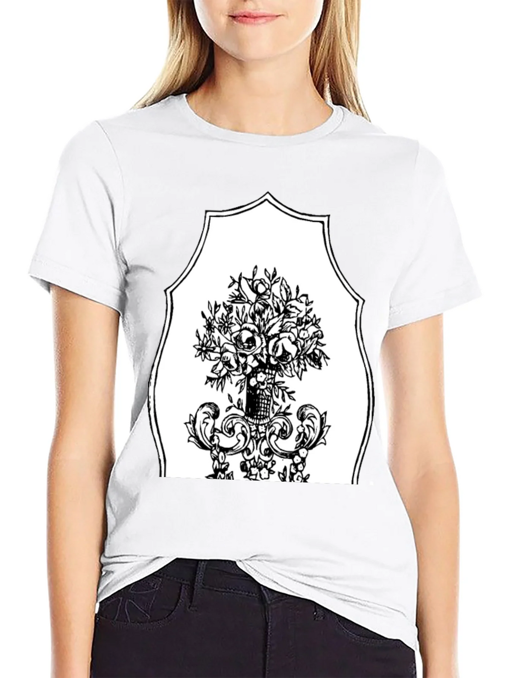 Black T-Shirt with Floral Bouquet Graphic
