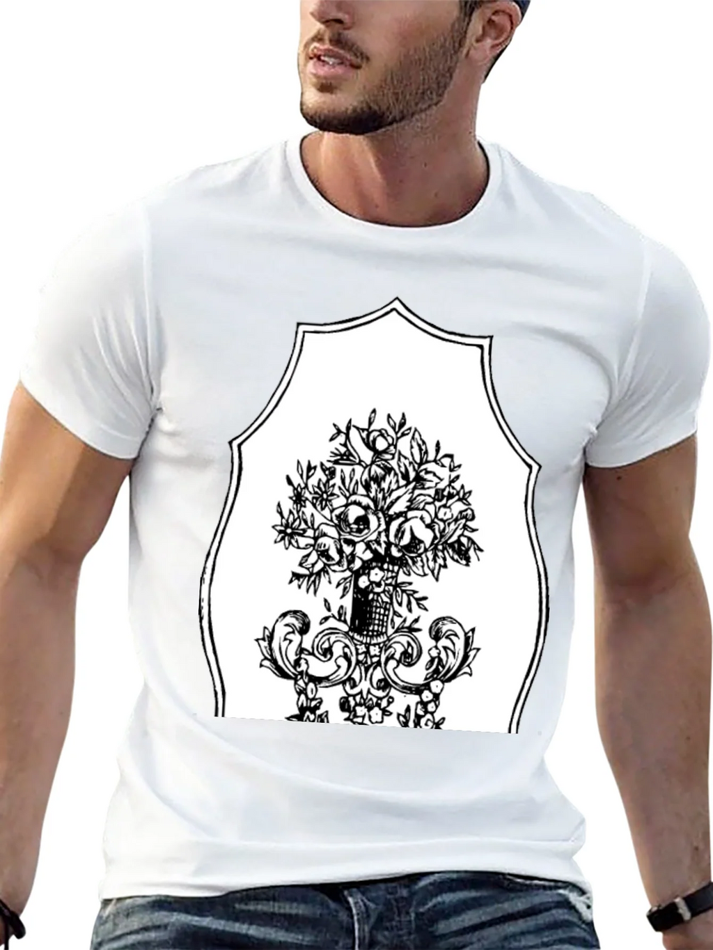 Black T-Shirt with Floral Bouquet Graphic