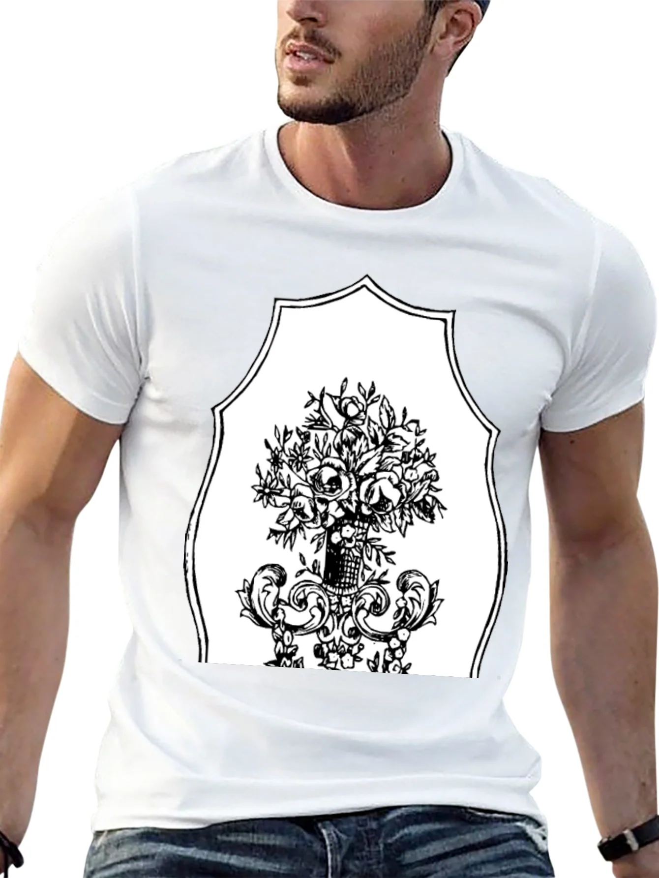 Black T-Shirt with Floral Bouquet Graphic