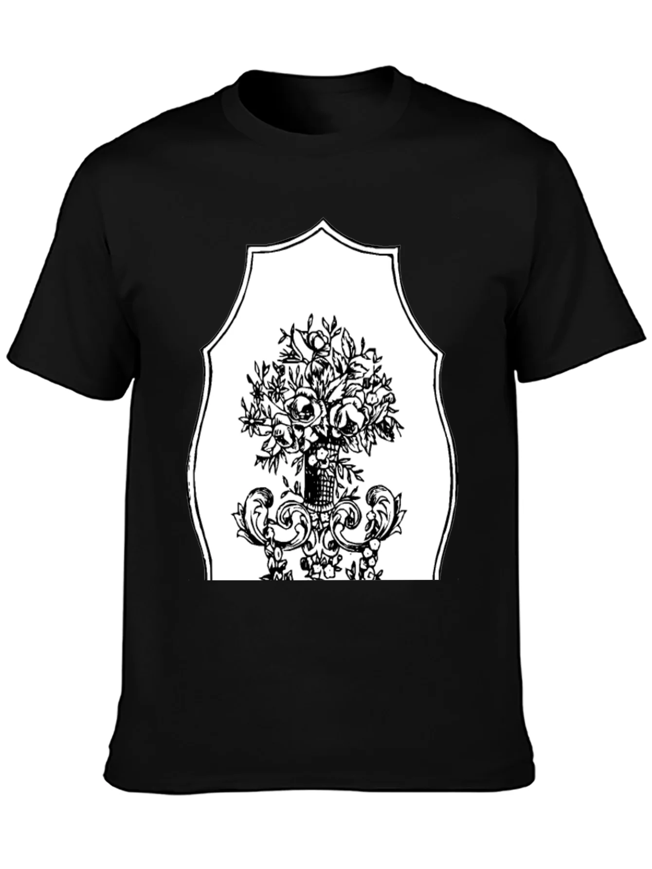 Black T-Shirt with Floral Bouquet Graphic