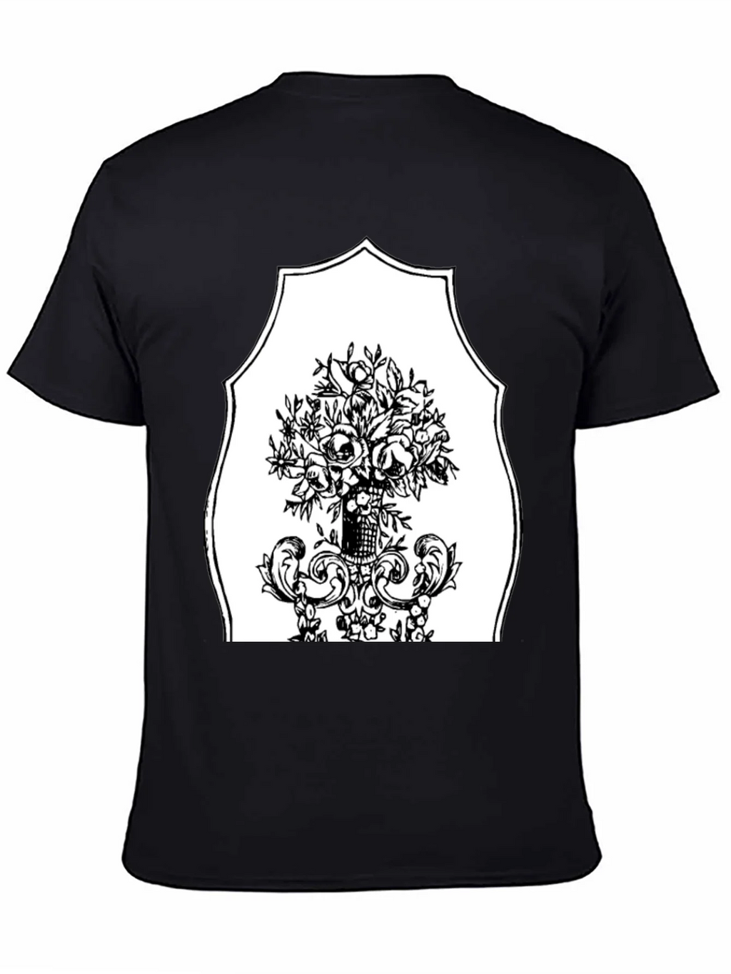 Black T-Shirt with Floral Bouquet Graphic
