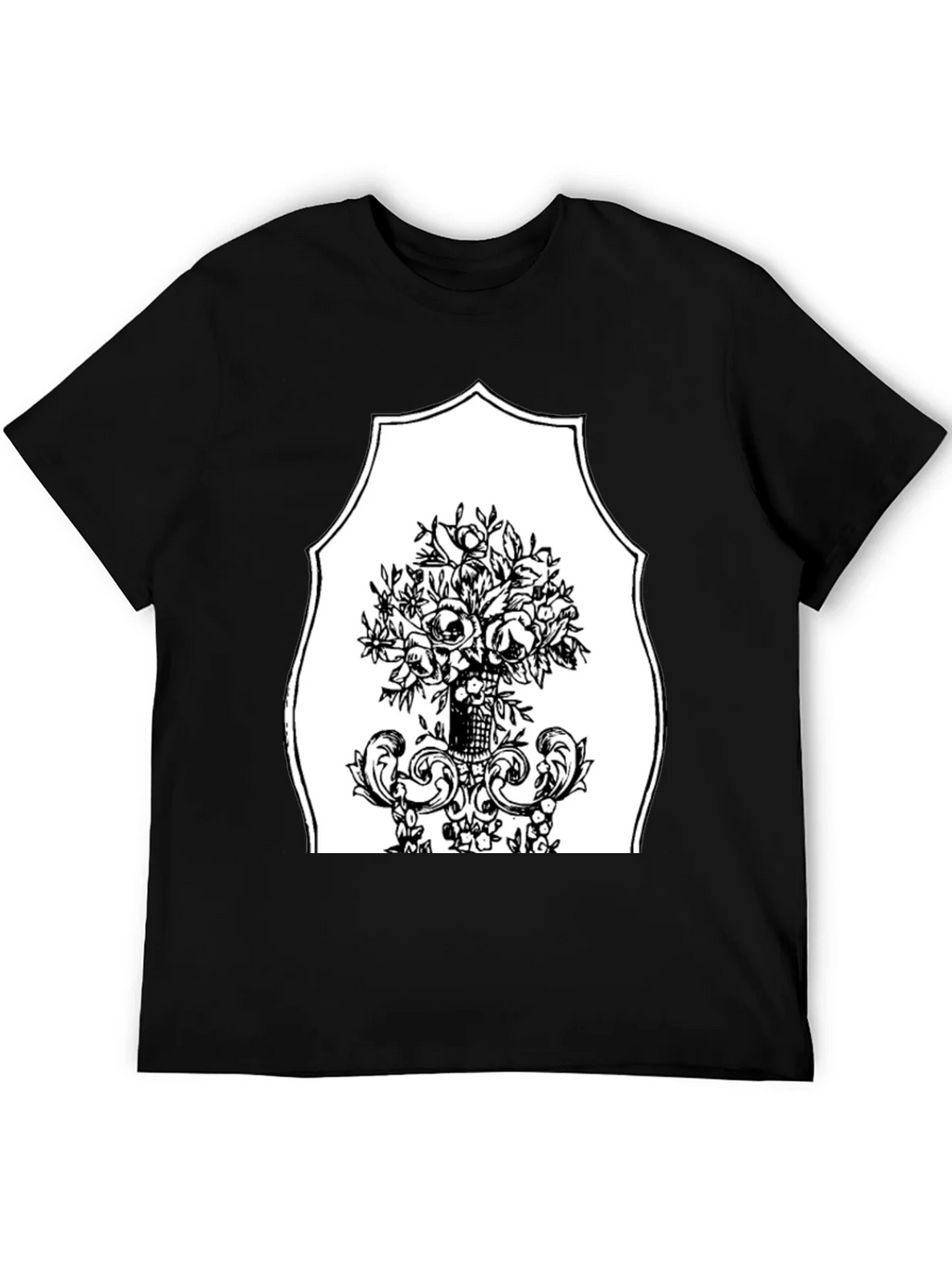 Black T-Shirt with Floral Bouquet Graphic