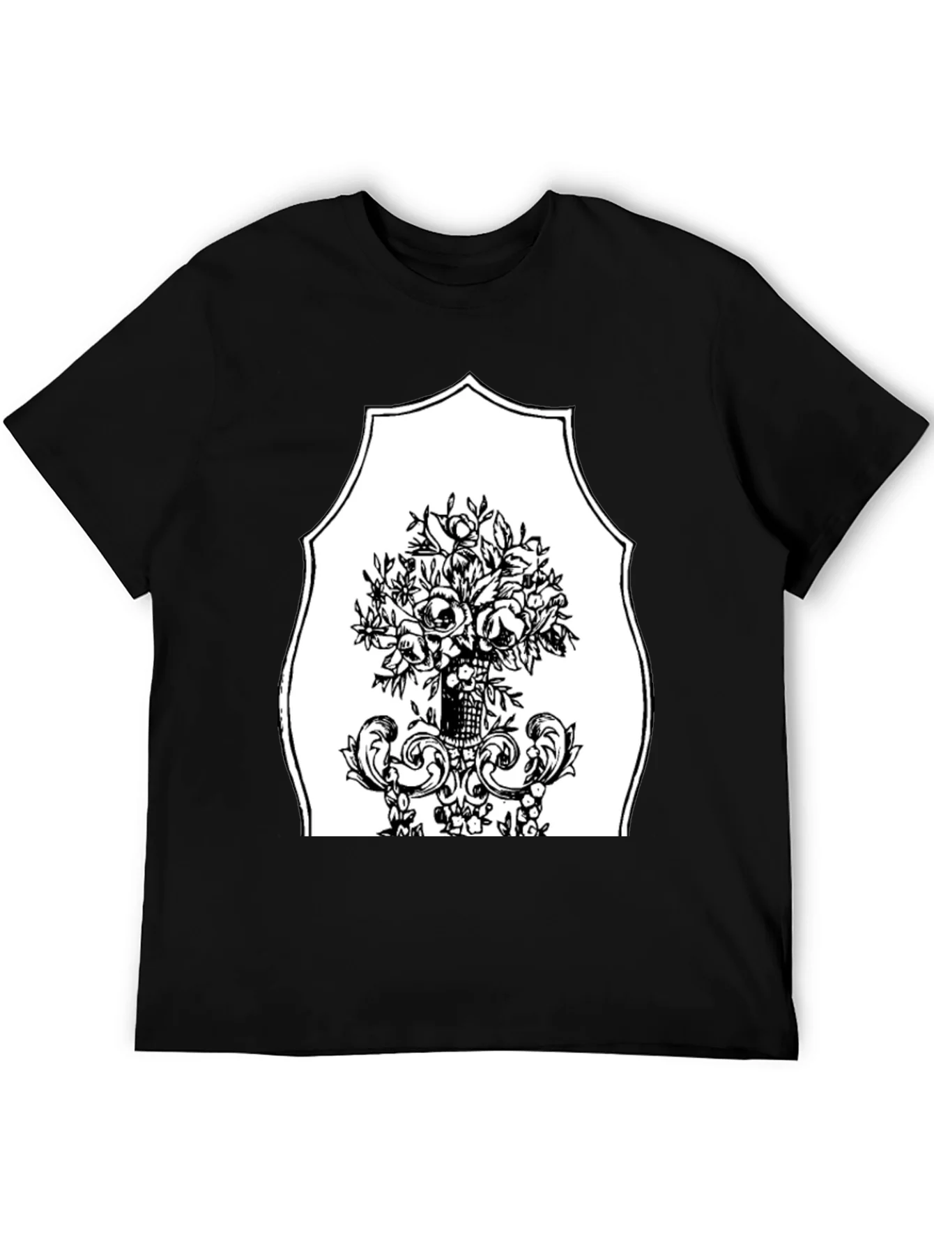 Black T-Shirt with Floral Bouquet Graphic
