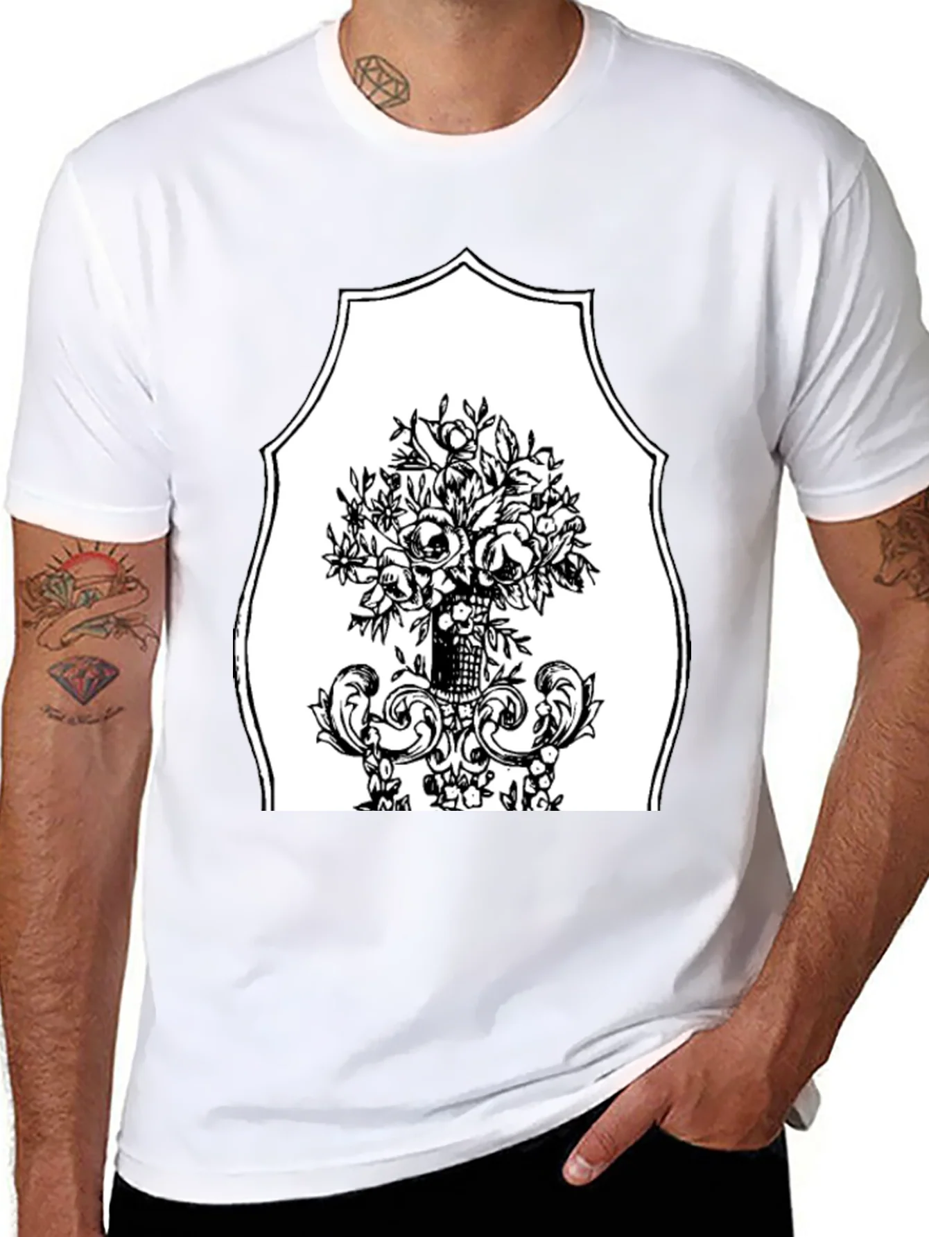 Black T-Shirt with Floral Bouquet Graphic