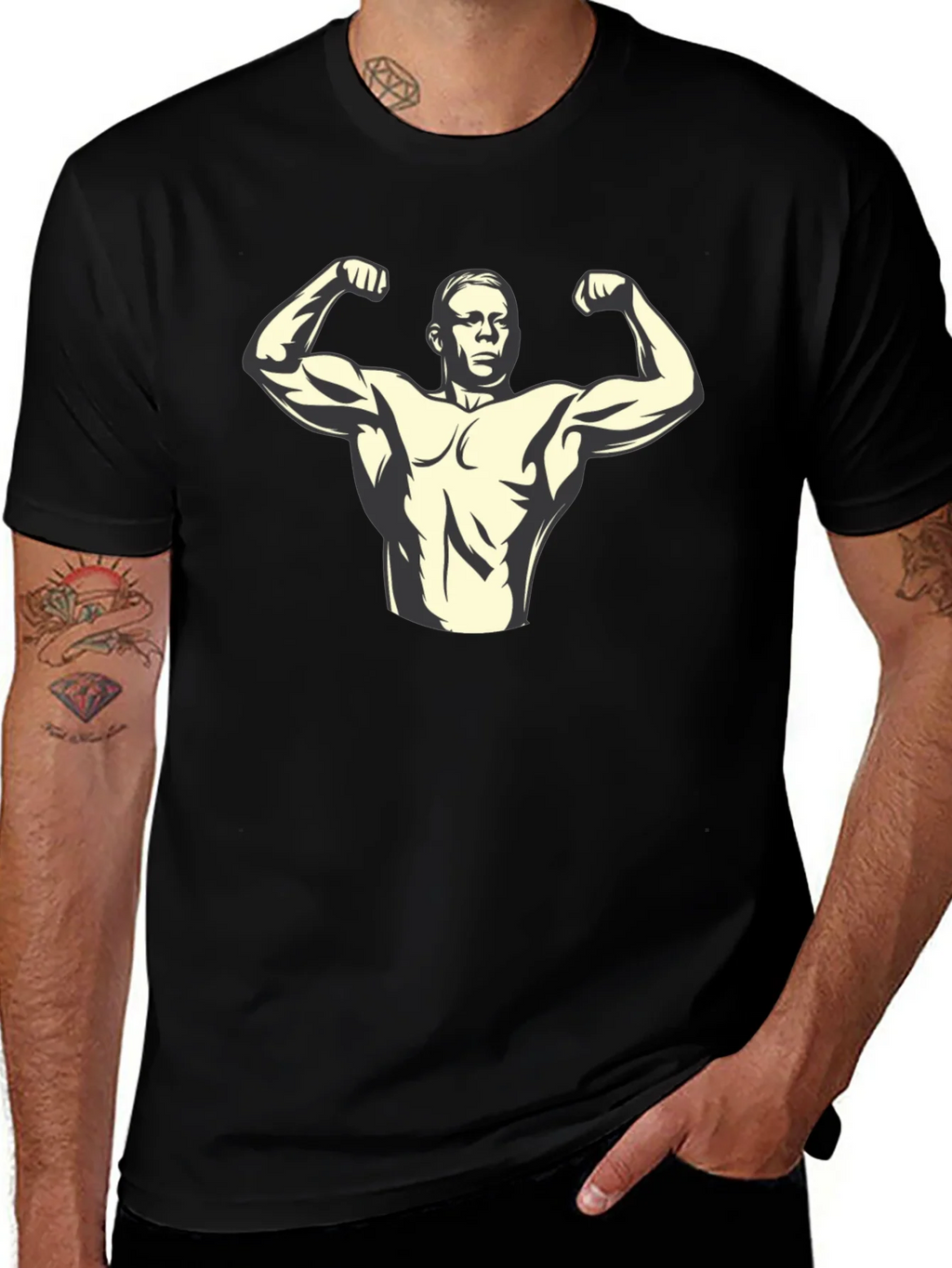 Muscle Man Graphic Tee - Black Cotton T-Shirt
