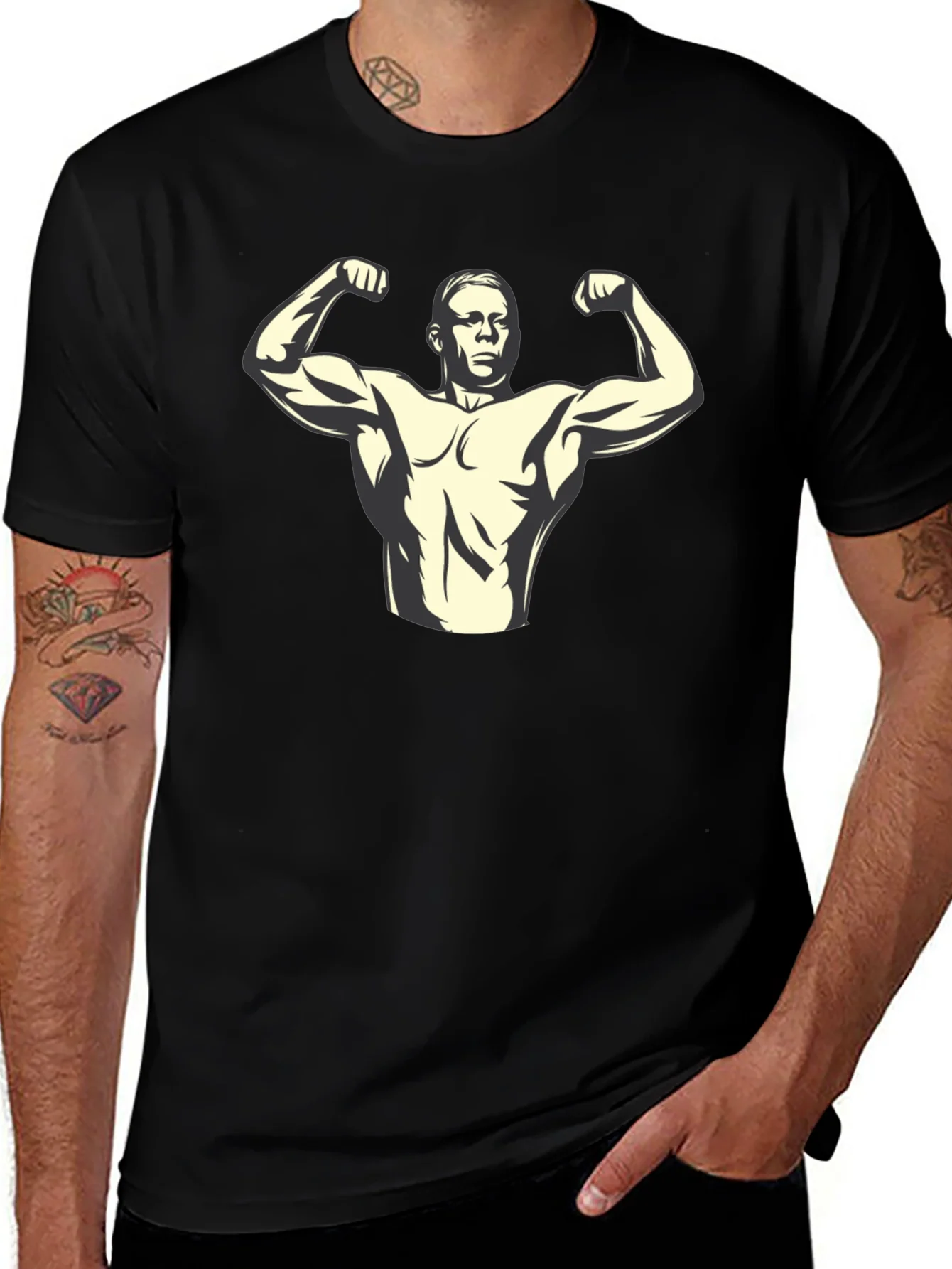 Muscle Man Graphic Tee - Black Cotton T-Shirt