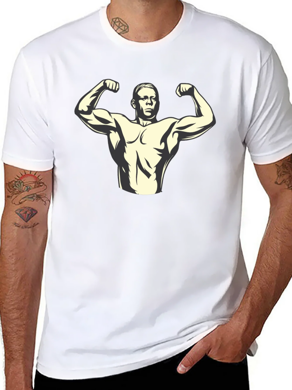 Muscle Man Graphic Tee - Black Cotton T-Shirt